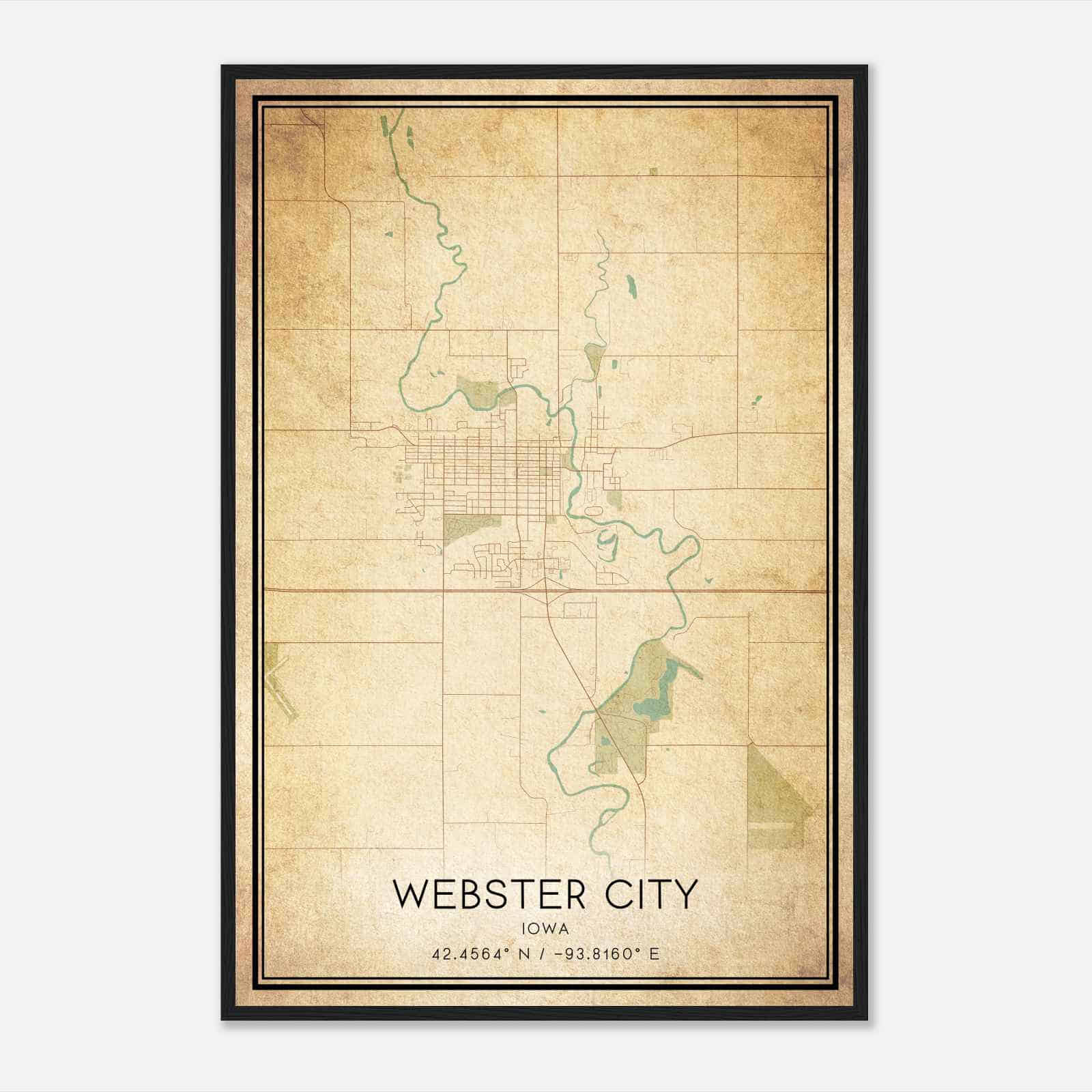 Vintage Webster City Iowa Map Poster, Modern Home Decor Wall Art Print