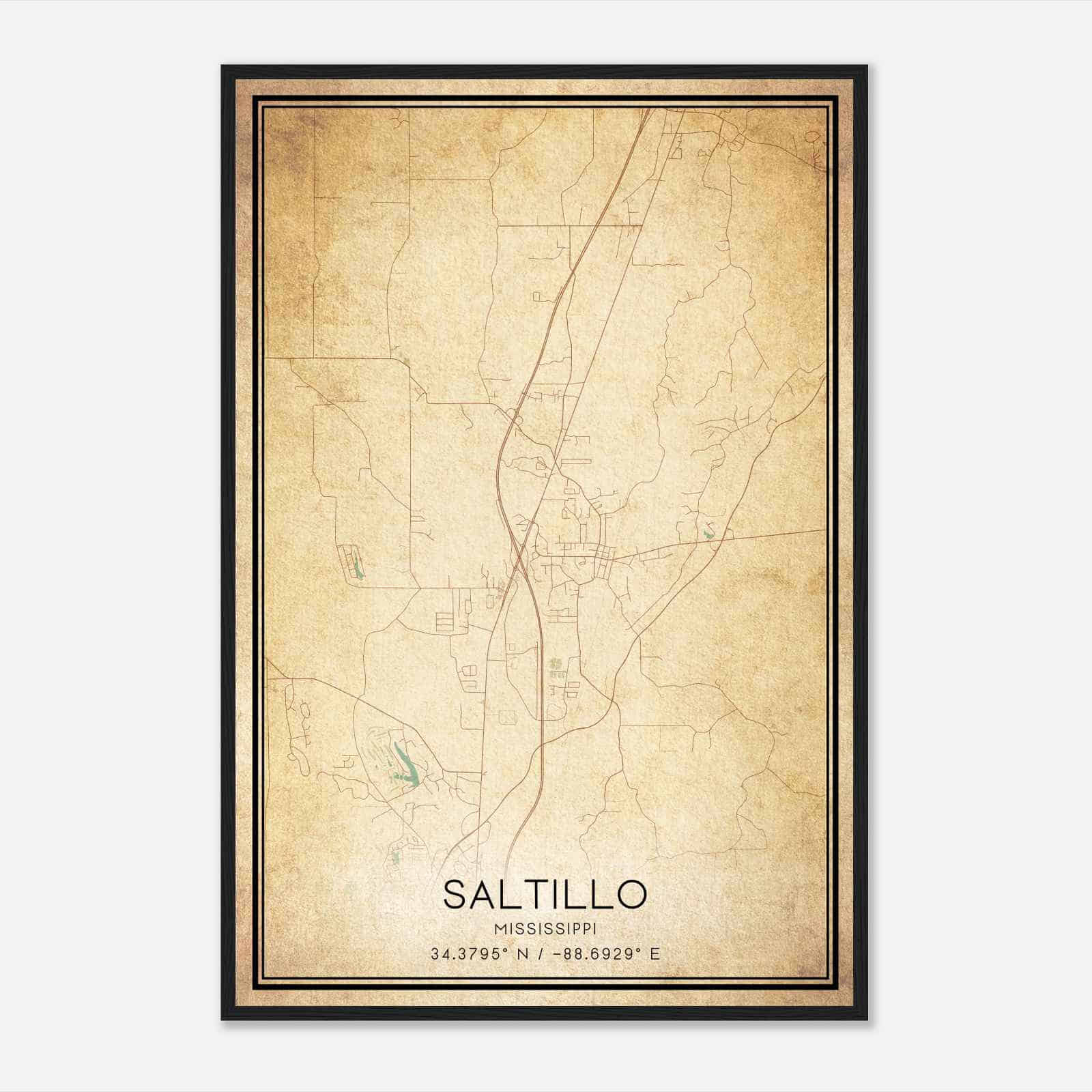 Vintage Saltillo Mississippi Map Poster, Modern Home Decor Wall Art Print