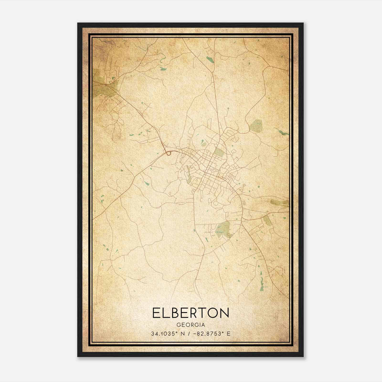 Vintage Elberton Georgia Map Poster, Modern Home Decor Wall Art Print