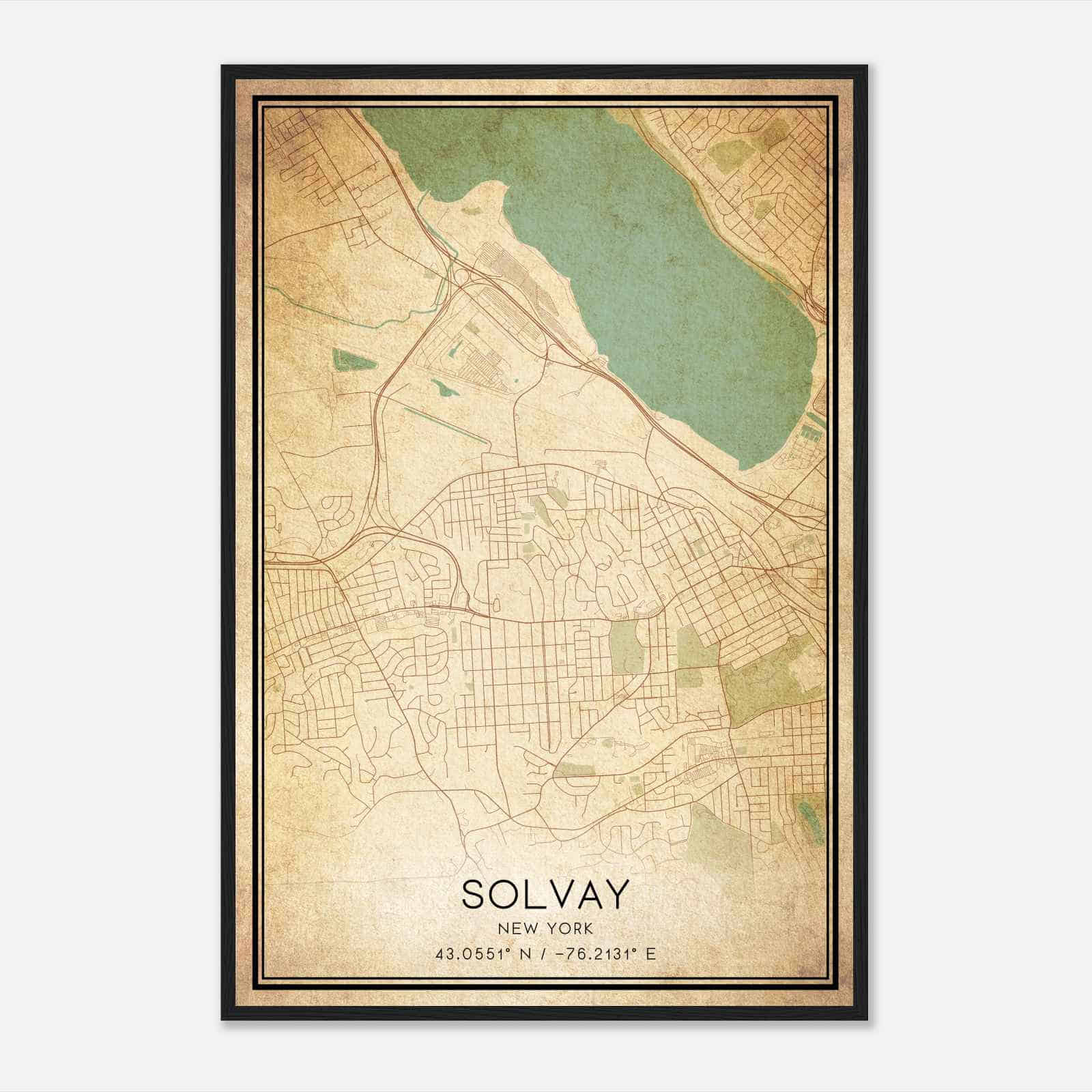 Vintage Solvay New York Map Poster, Modern Home Decor Wall Art Print