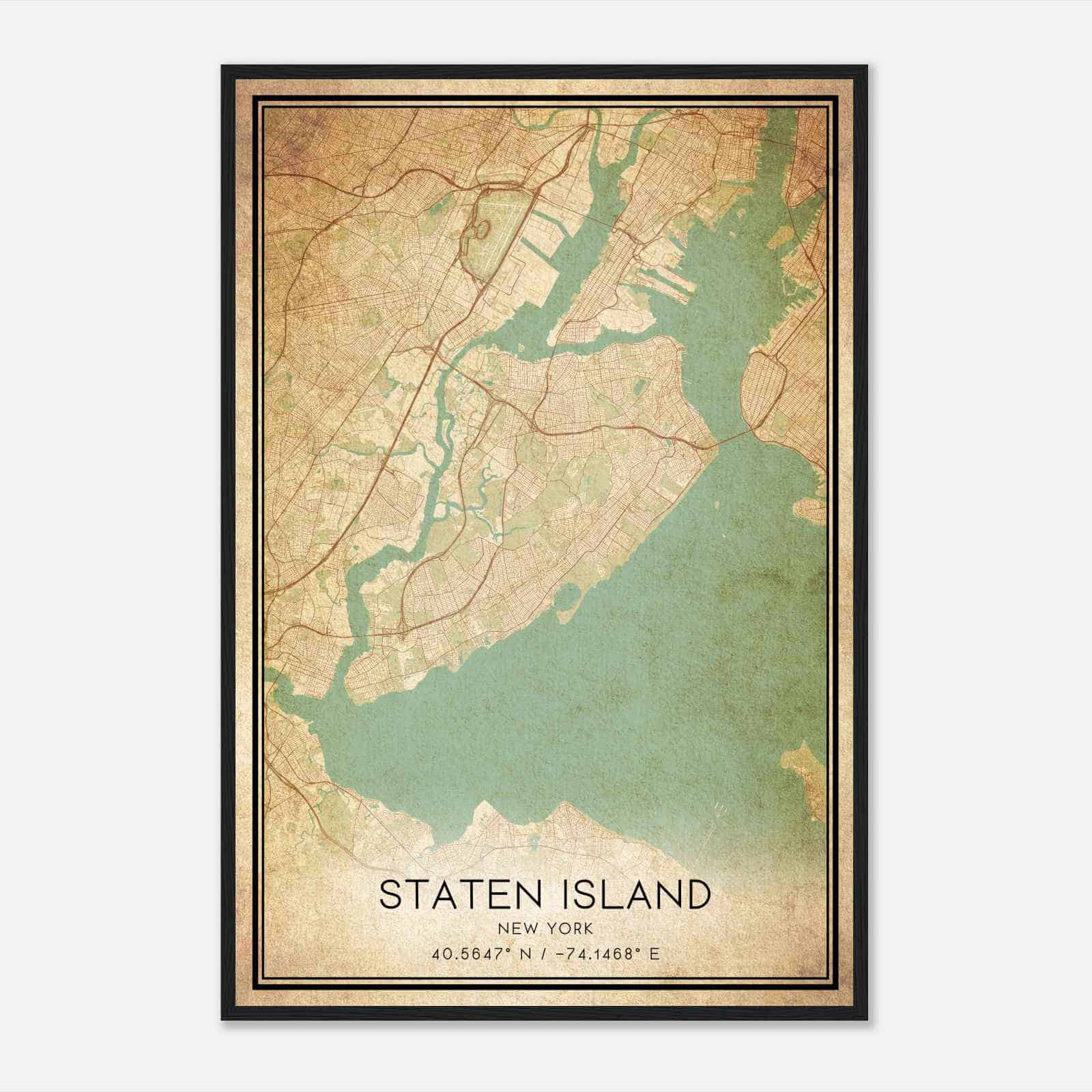 Vintage Staten Island New York Map Poster, Modern Home Decor Wall Art Print