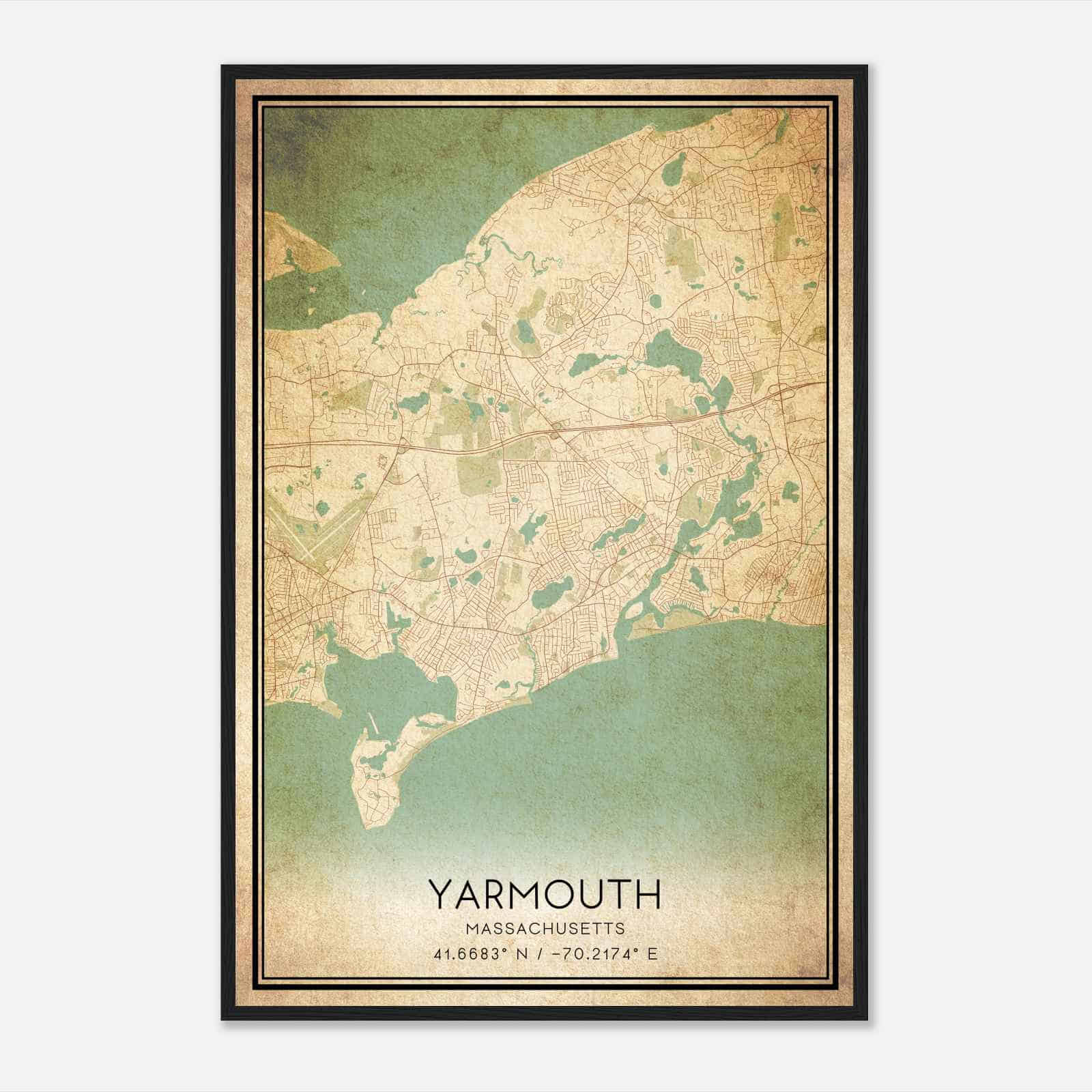 Vintage Yarmouth Massachusetts Map Poster, Modern Home Decor Wall Art Print