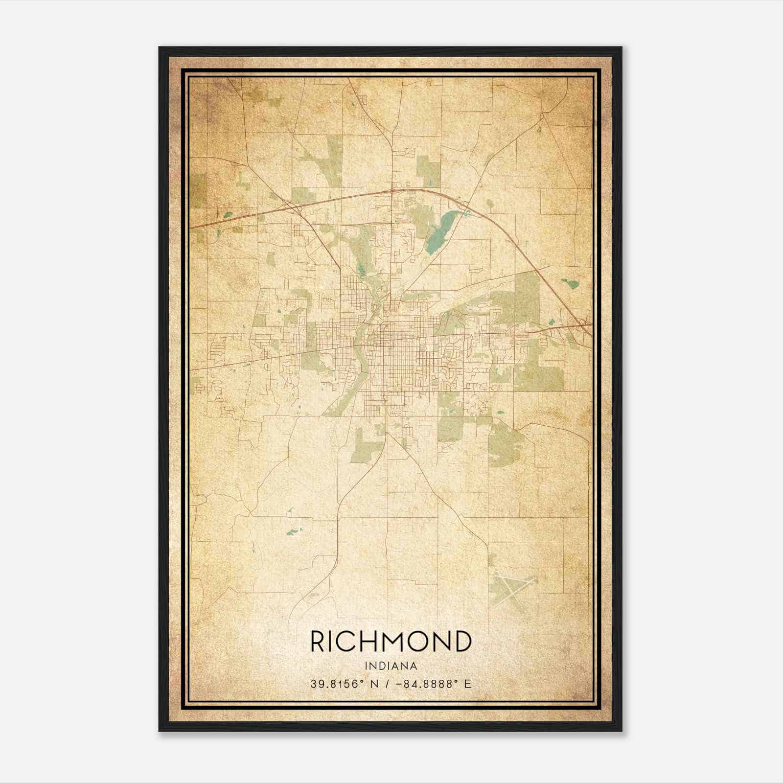 Vintage Richmond Indiana Map Poster, Modern Home Decor Wall Art Print