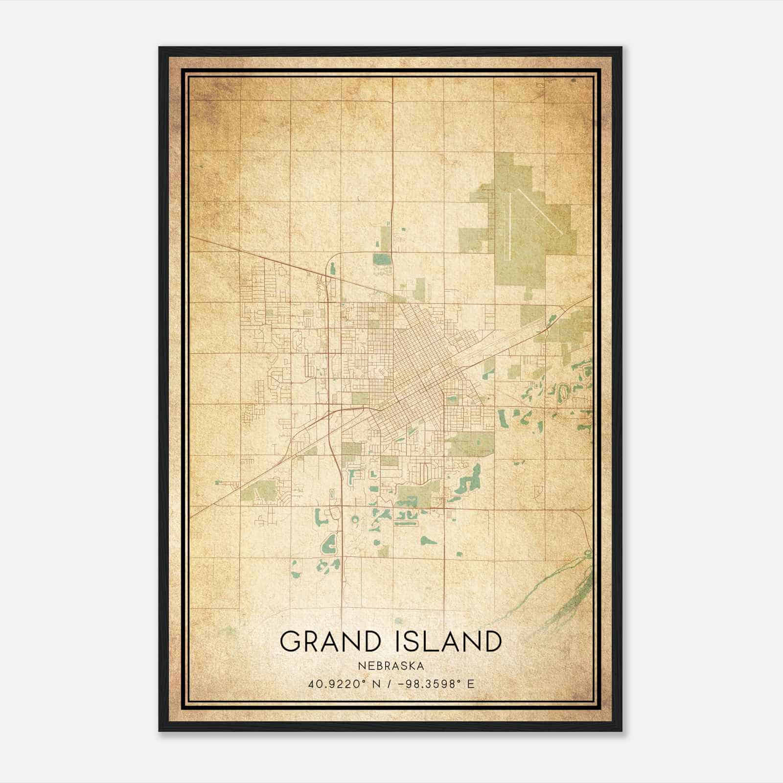 Vintage Grand Island Nebraska Map Poster, Modern Home Decor Wall Art Print