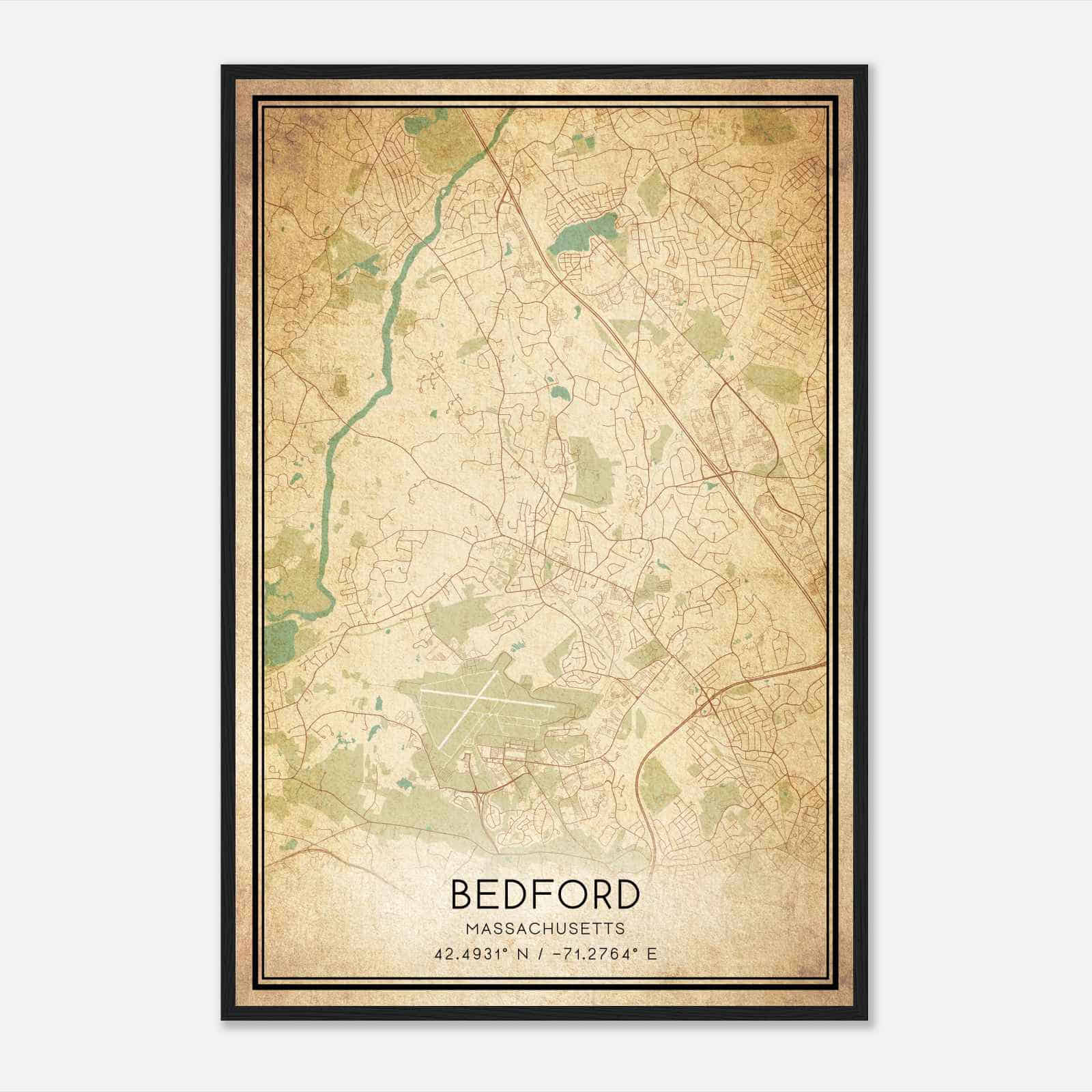 Vintage Bedford Massachusetts Map Poster, Modern Home Decor Wall Art Print