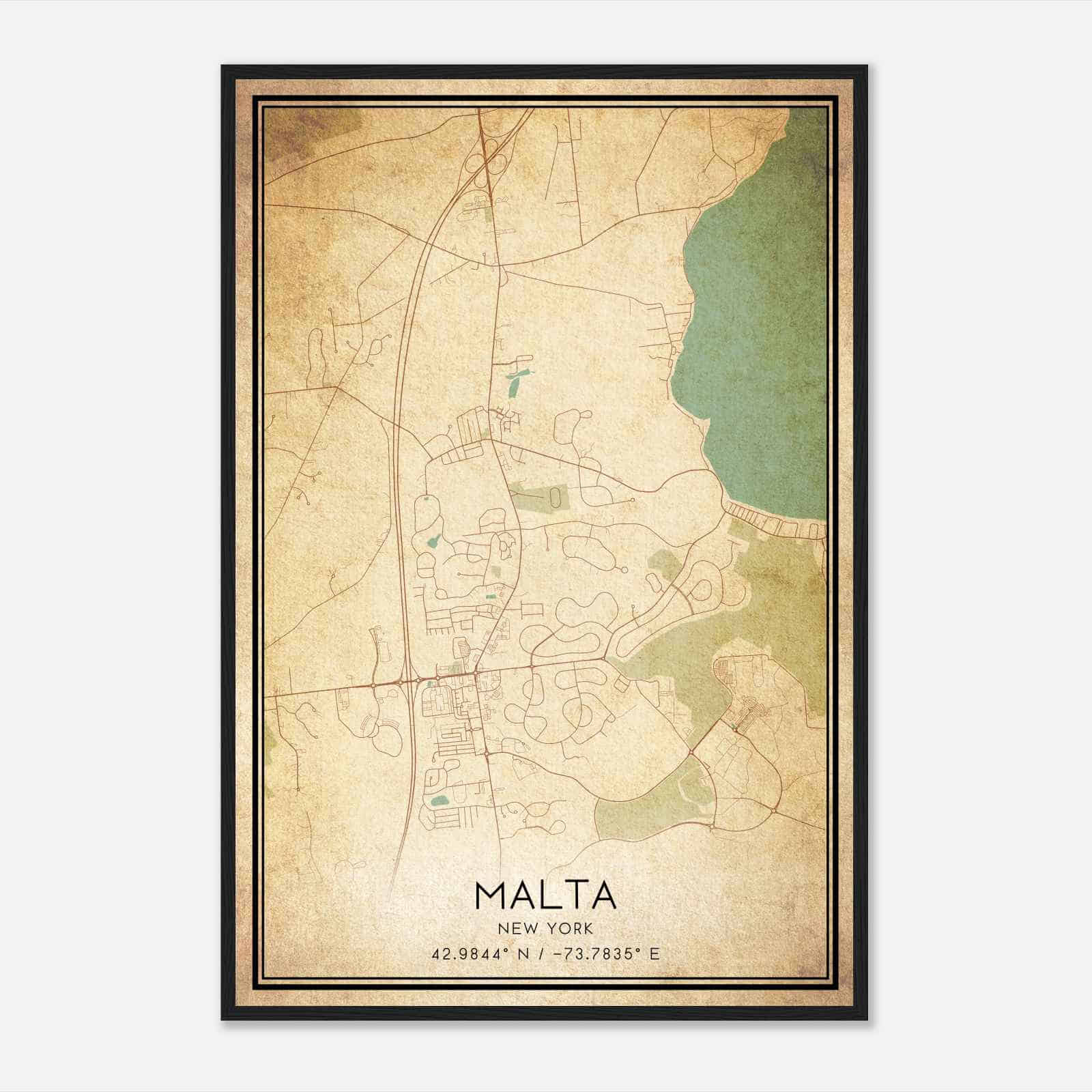 Vintage Malta New York Map Poster, Modern Home Decor Wall Art Print