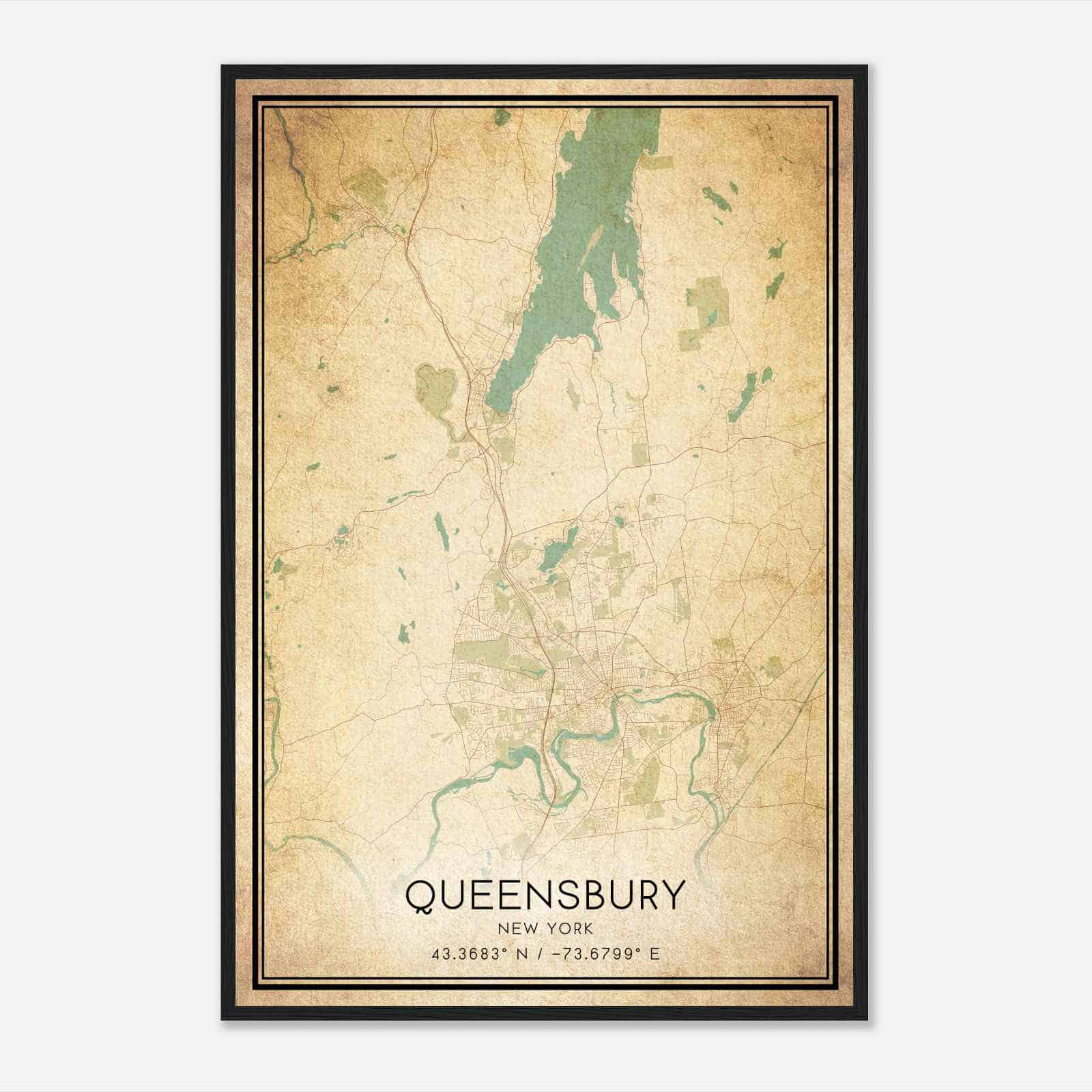 Vintage Queensbury New York Map Poster, Modern Home Decor Wall Art Print