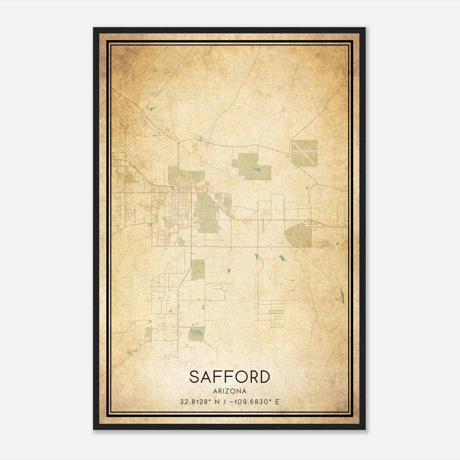 Vintage Safford Arizona Map Poster, Modern Home Decor Wall Art Print