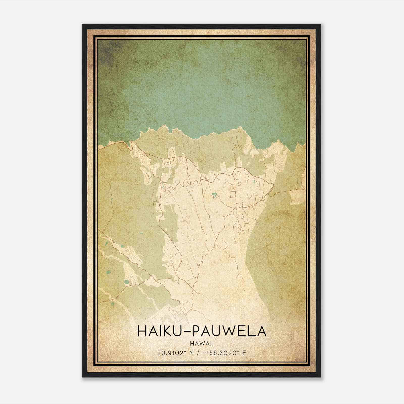 Vintage Haiku-Pauwela Hawaii Map Poster, Modern Home Decor Wall Art Print