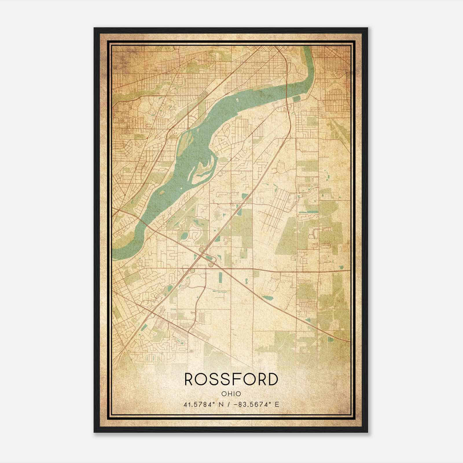 Vintage Rossford Ohio Map Poster, Modern Home Decor Wall Art Print