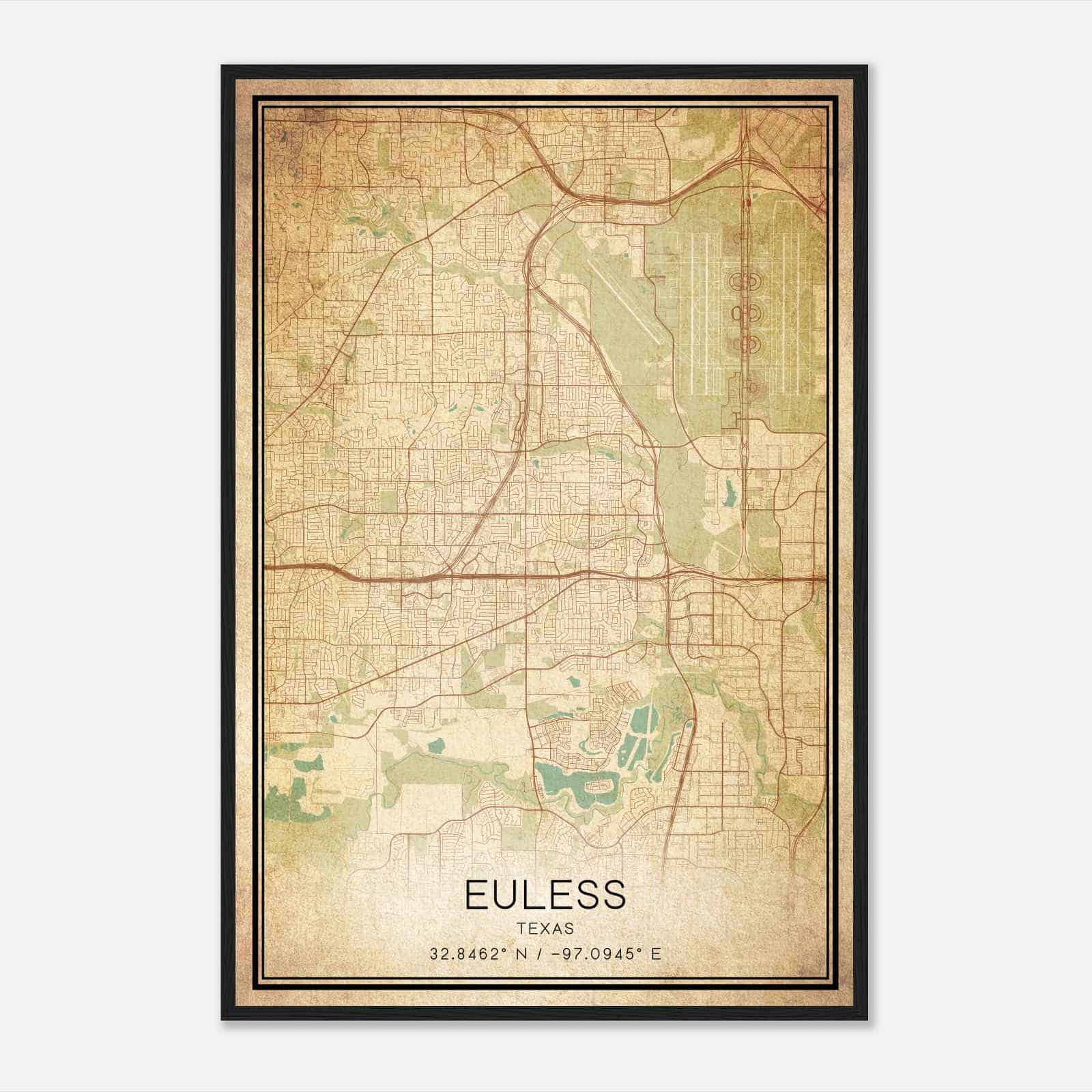 Vintage Euless Texas Map Poster, Modern Home Decor Wall Art Print