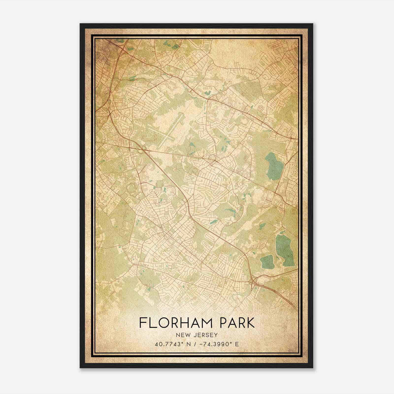 Vintage Florham Park New Jersey Map Poster, Modern Home Decor Wall Art Print