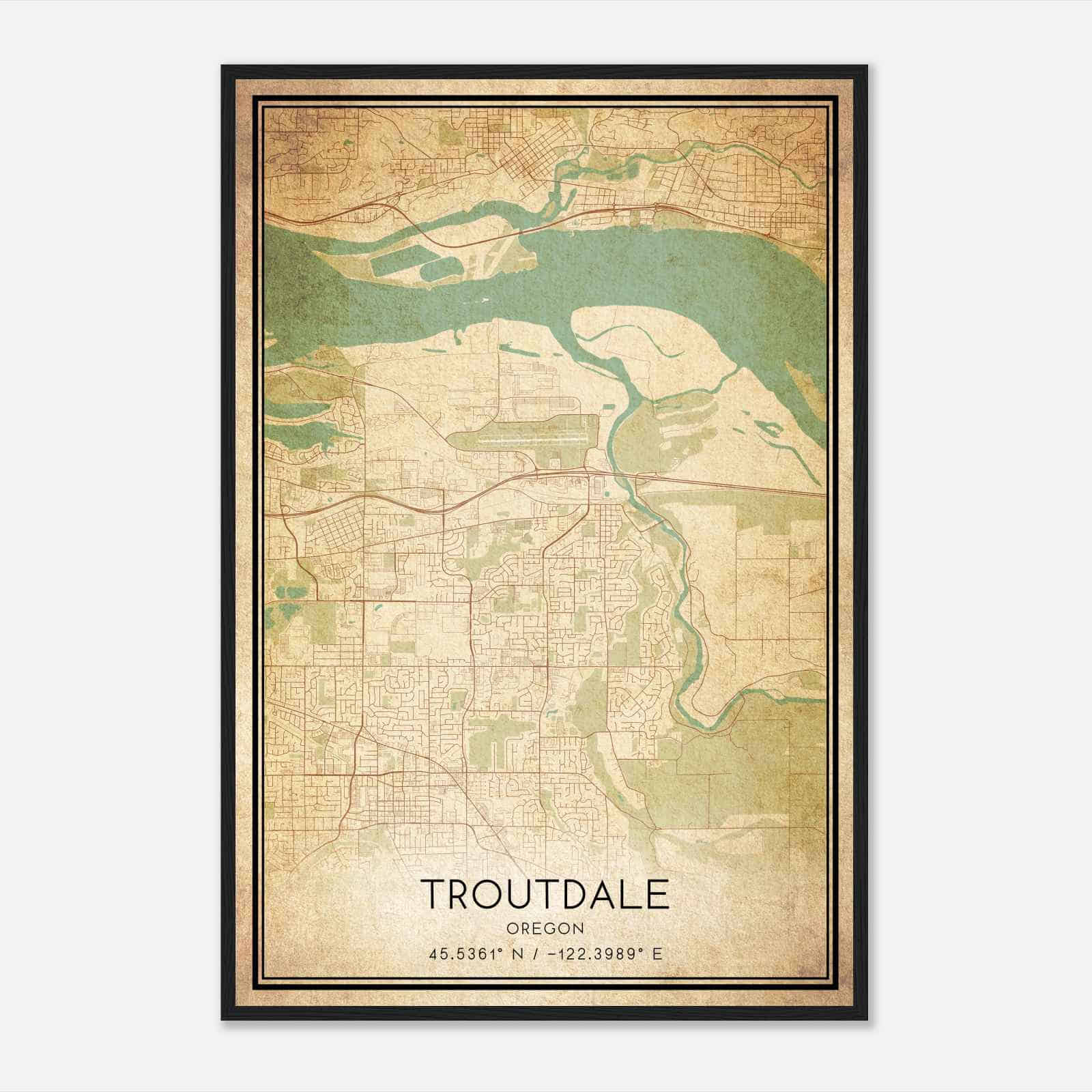 Vintage Troutdale Oregon Map Poster, Modern Home Decor Wall Art Print