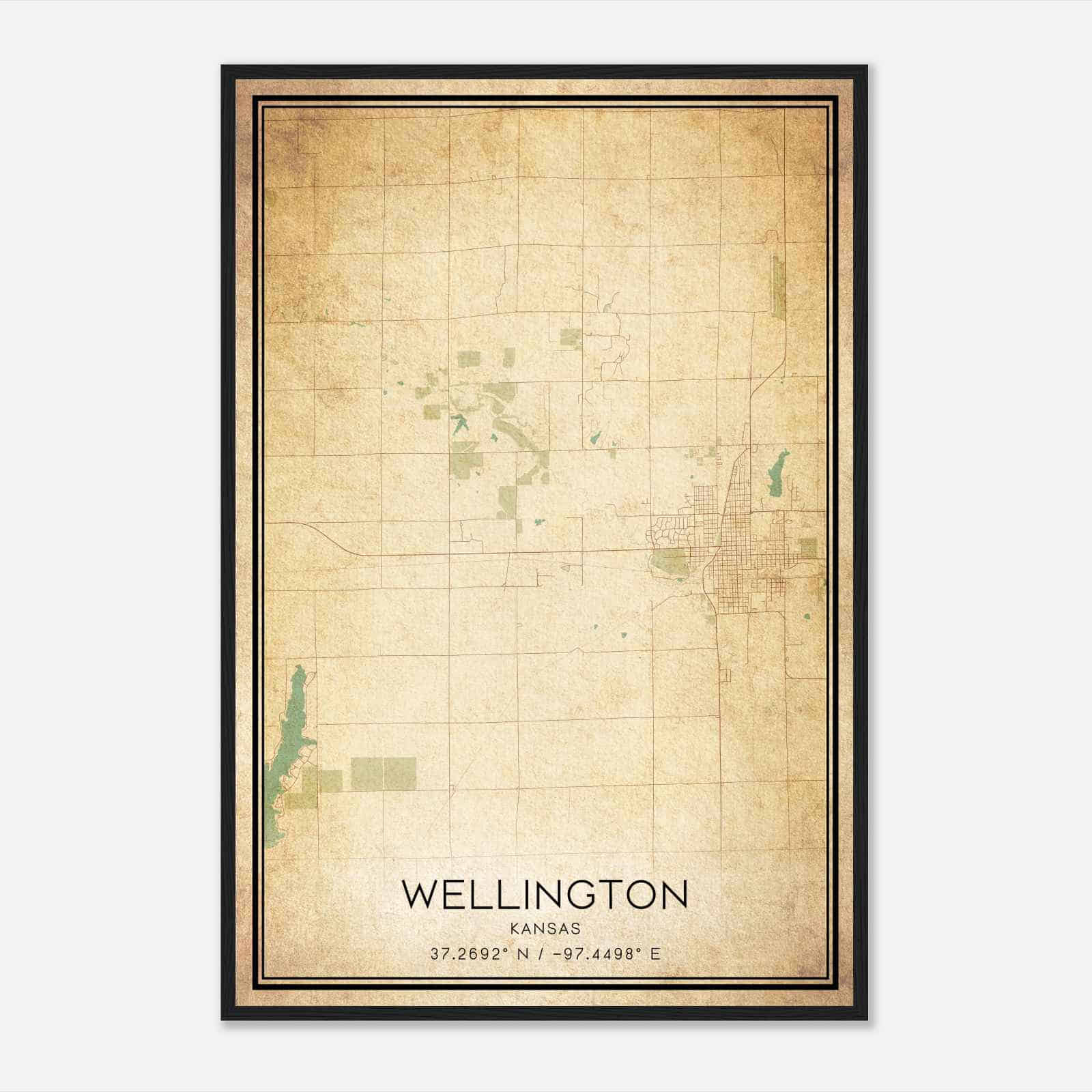 Vintage Wellington Kansas Map Poster, Modern Home Decor Wall Art Print
