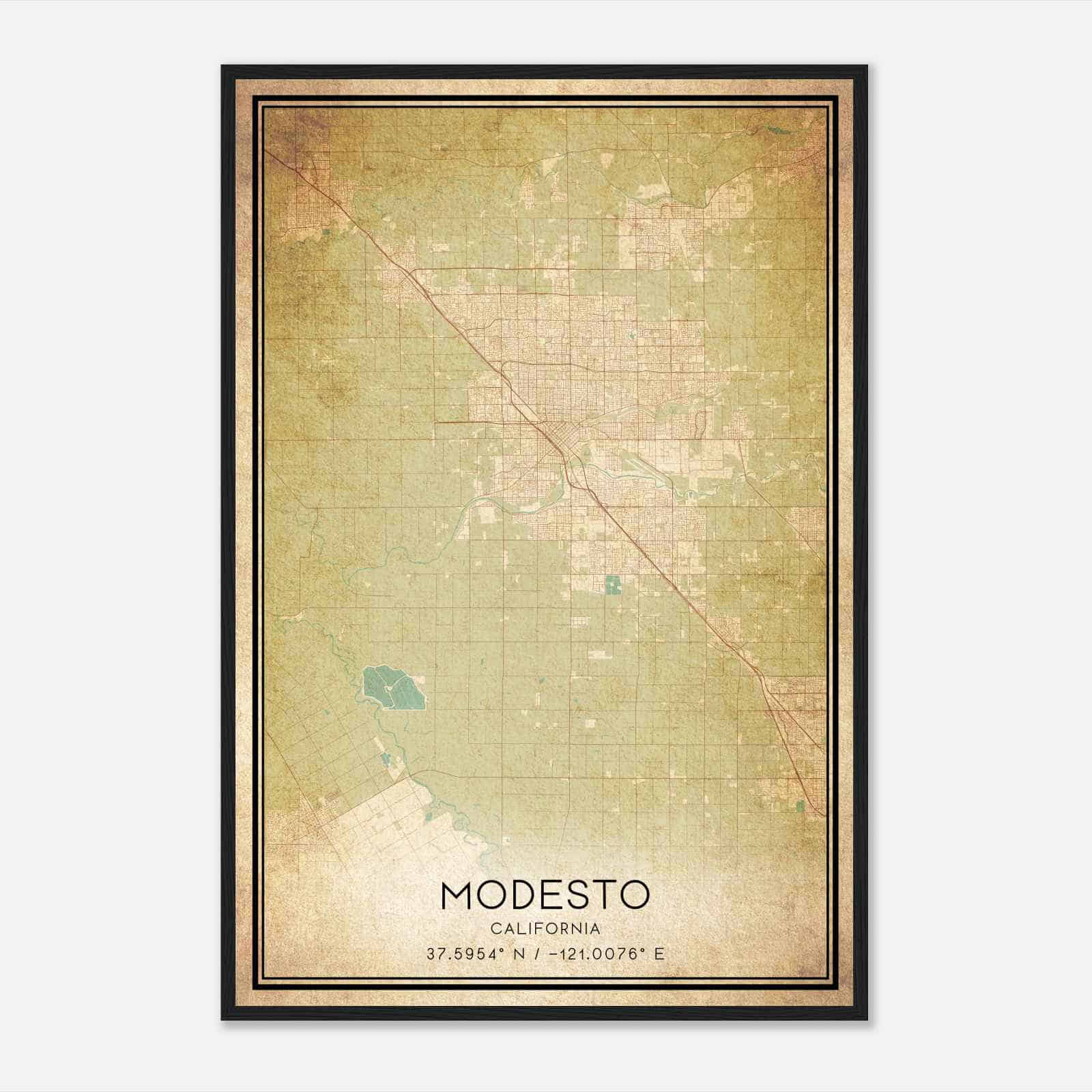 Vintage Modesto California Map Poster, Modern Home Decor Wall Art Print