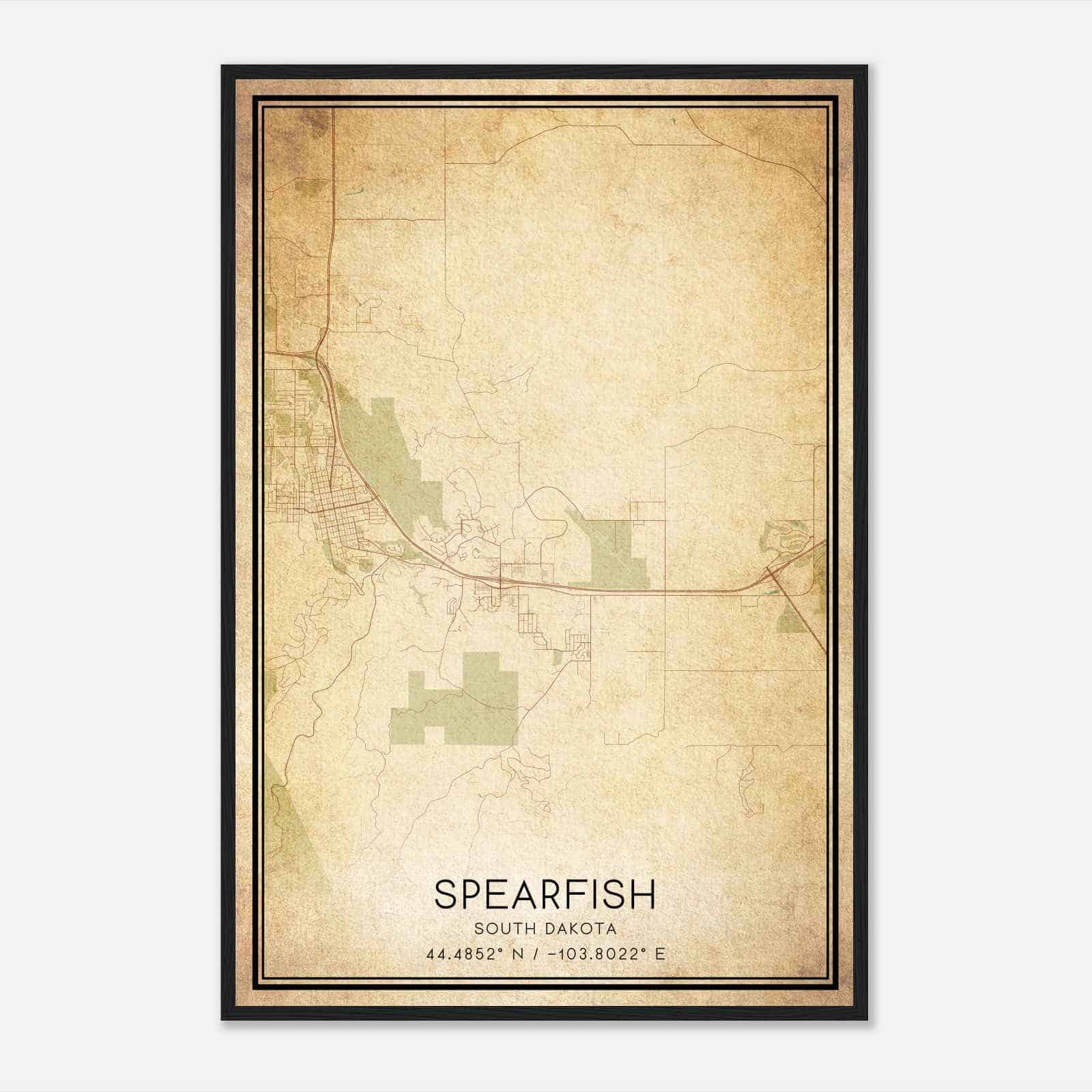 Vintage Spearfish South Dakota Map Poster, Modern Home Decor Wall Art Print