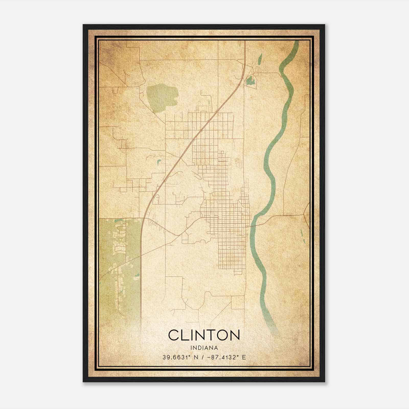 Vintage Clinton Indiana Map Poster, Modern Home Decor Wall Art Print Vintage Clinton Indiana Map Poster, Modern Home Decor Wall Art Print
