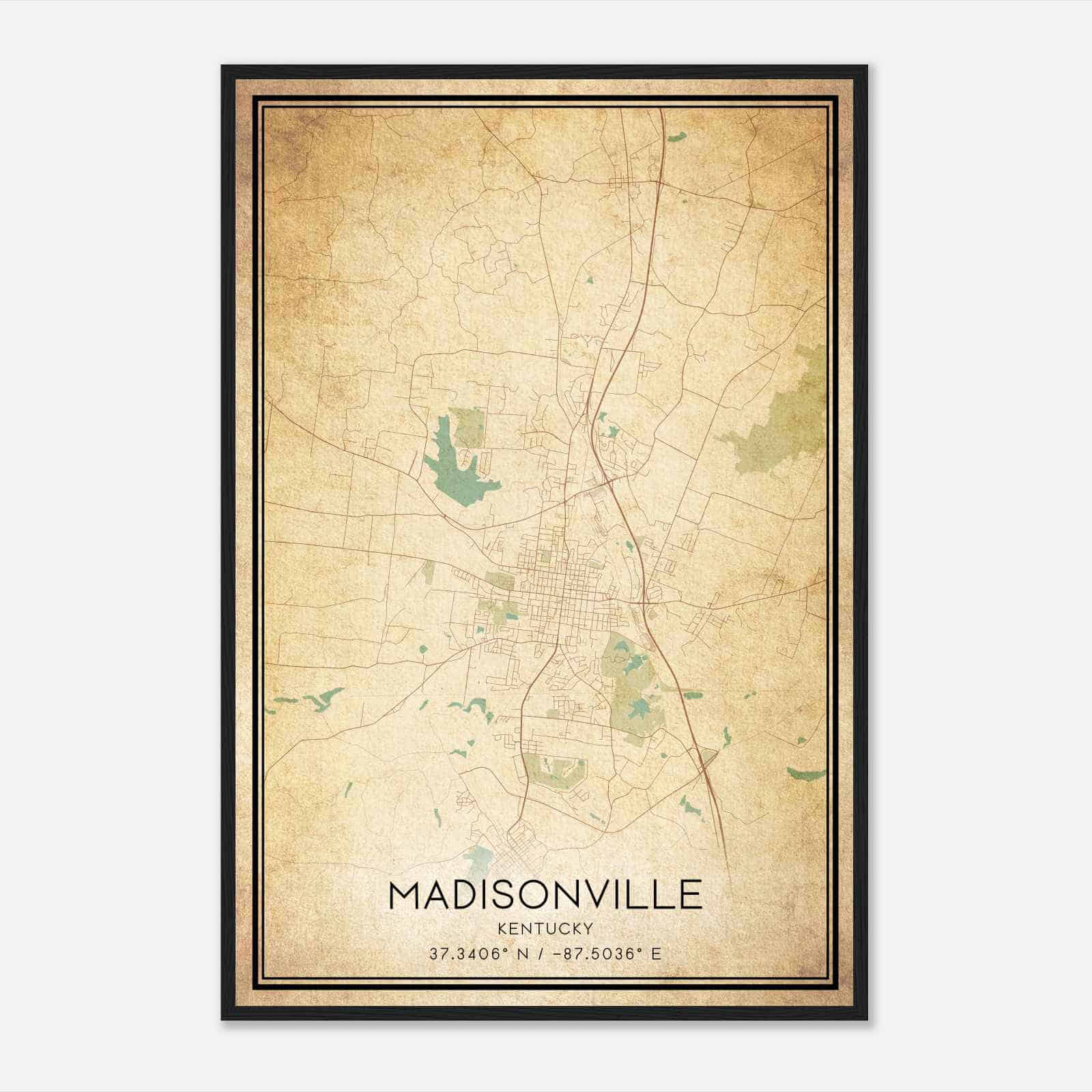 Vintage Madisonville Kentucky Map Poster, Modern Home Decor Wall Art Print