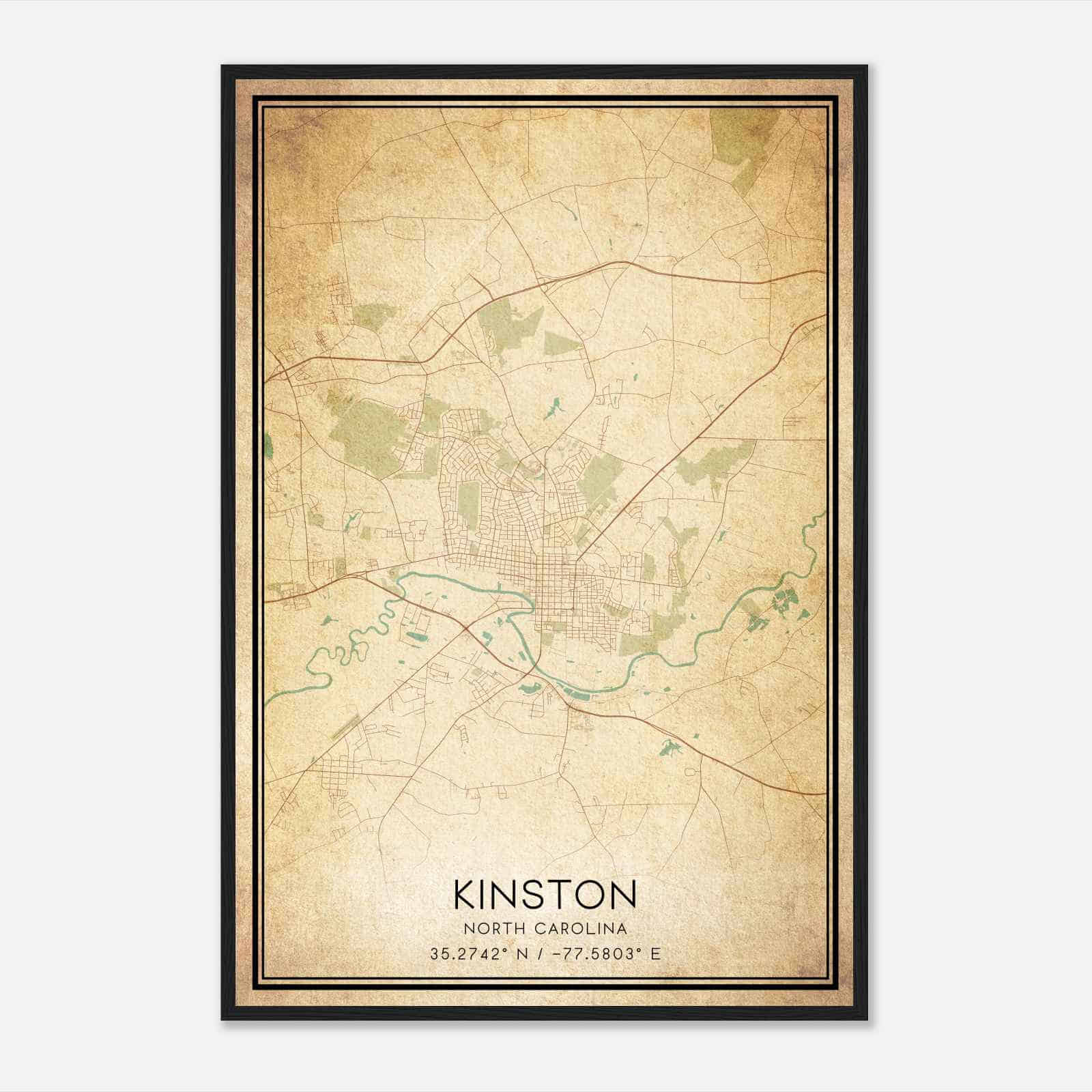 Vintage Kinston North Carolina Map Poster, Modern Home Decor Wall Art Print