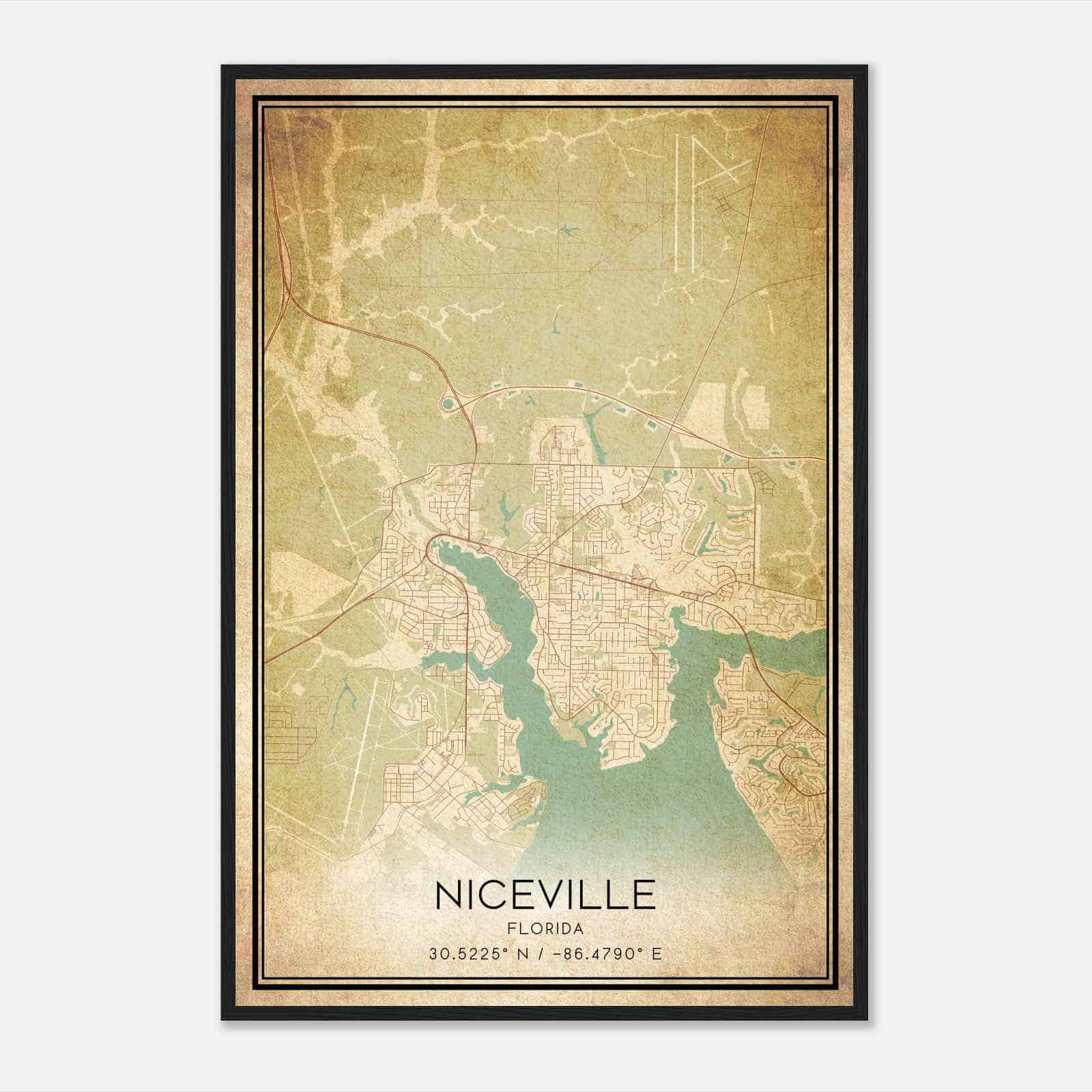 Vintage Niceville Florida Map Poster, Modern Home Decor Wall Art Print