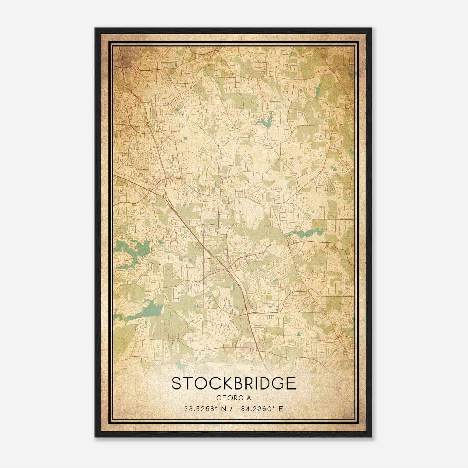 Vintage Stockbridge Georgia Map Poster, Modern Home Decor Wall Art Print