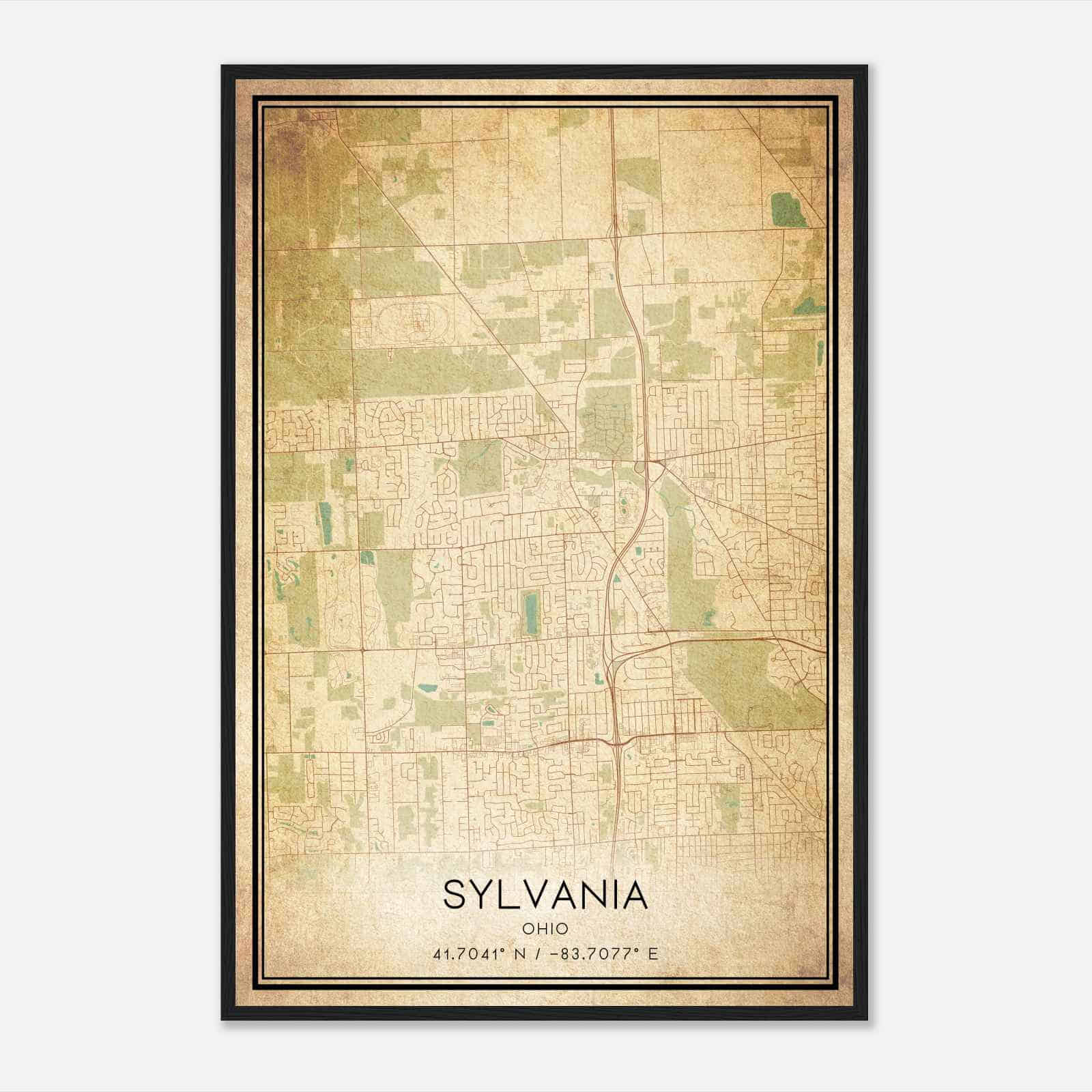 Vintage Sylvania Ohio Map Poster, Modern Home Decor Wall Art Print
