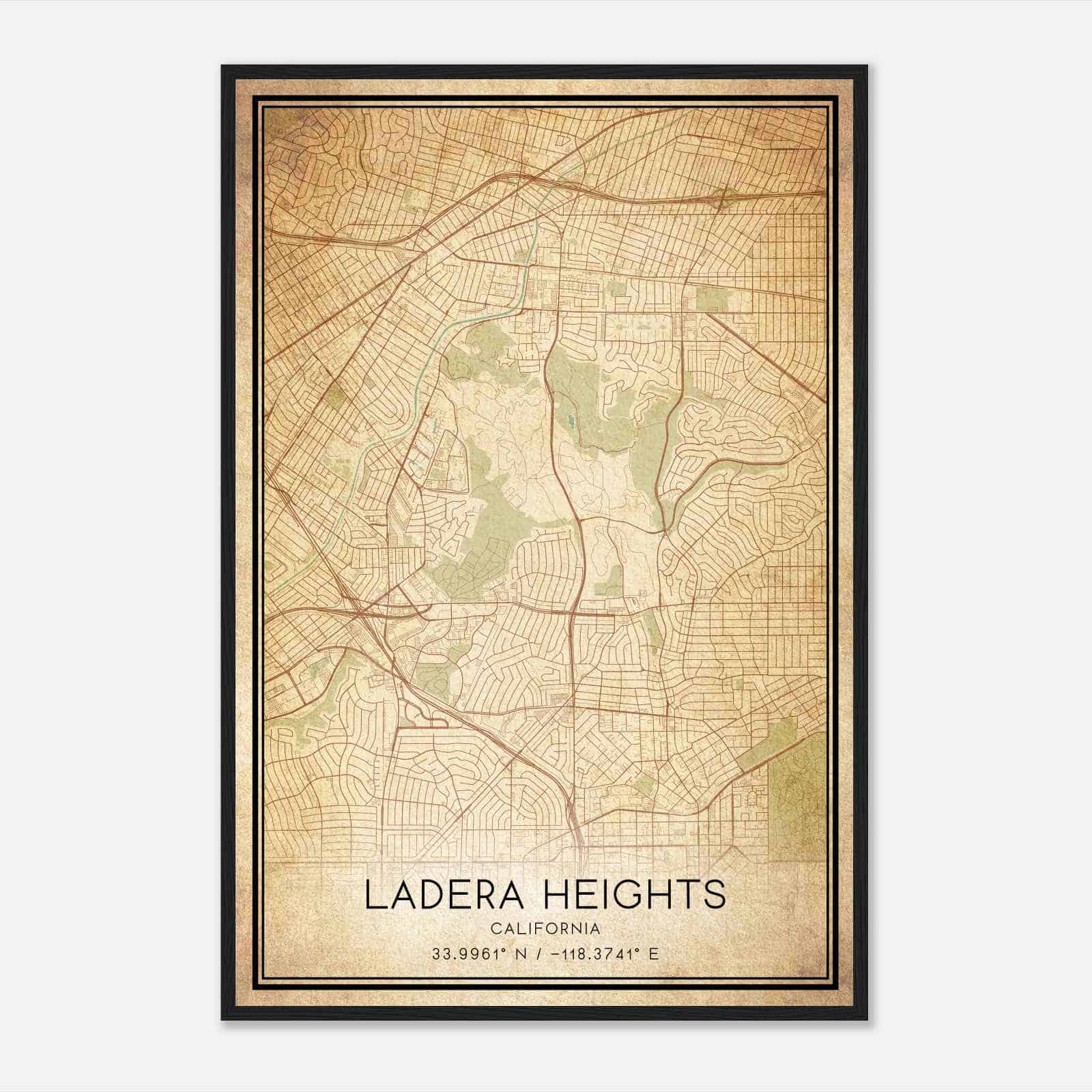 Vintage Ladera Heights California Map Poster, Modern Home Decor Wall Art Print