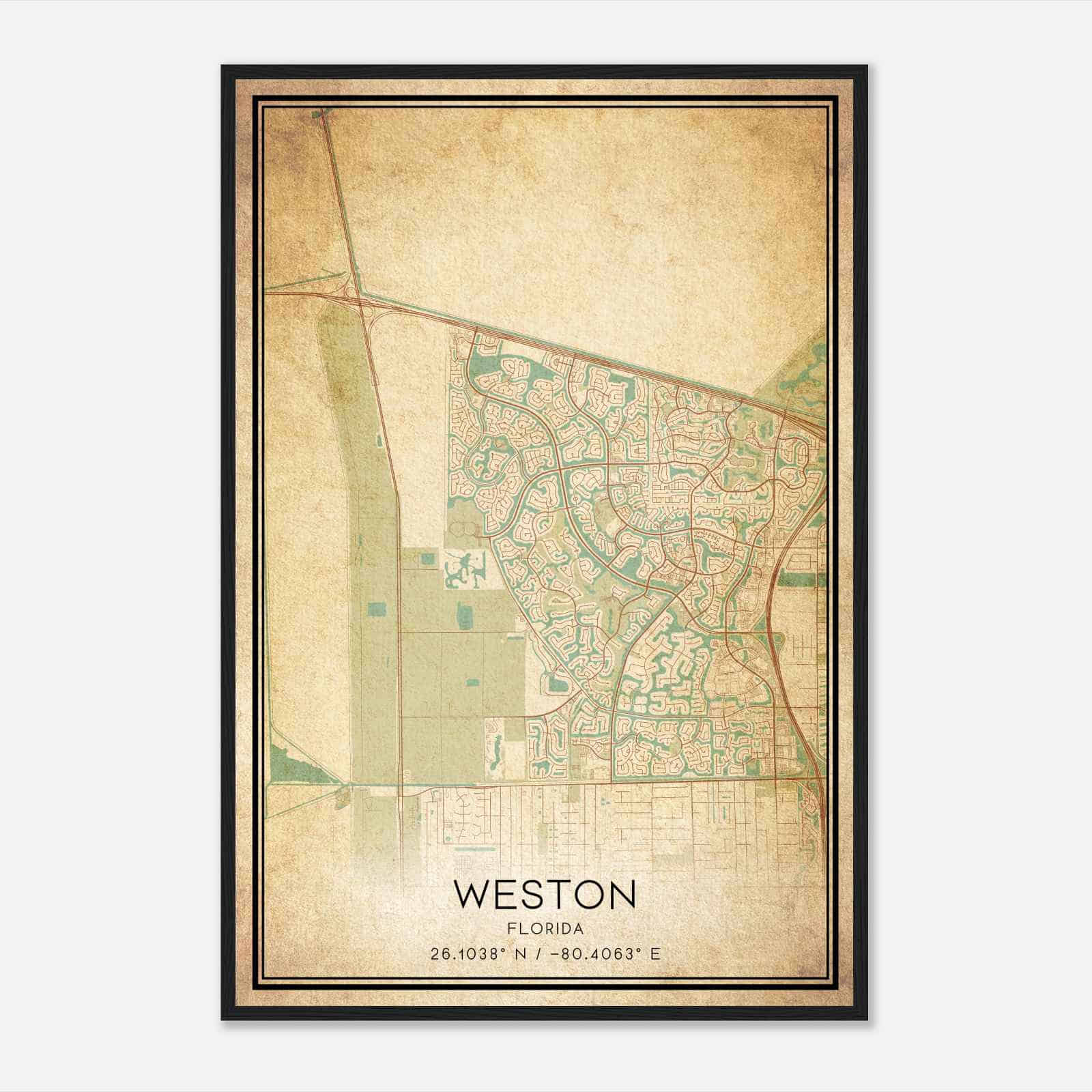Vintage Weston Florida Map Poster, Modern Home Decor Wall Art Print
