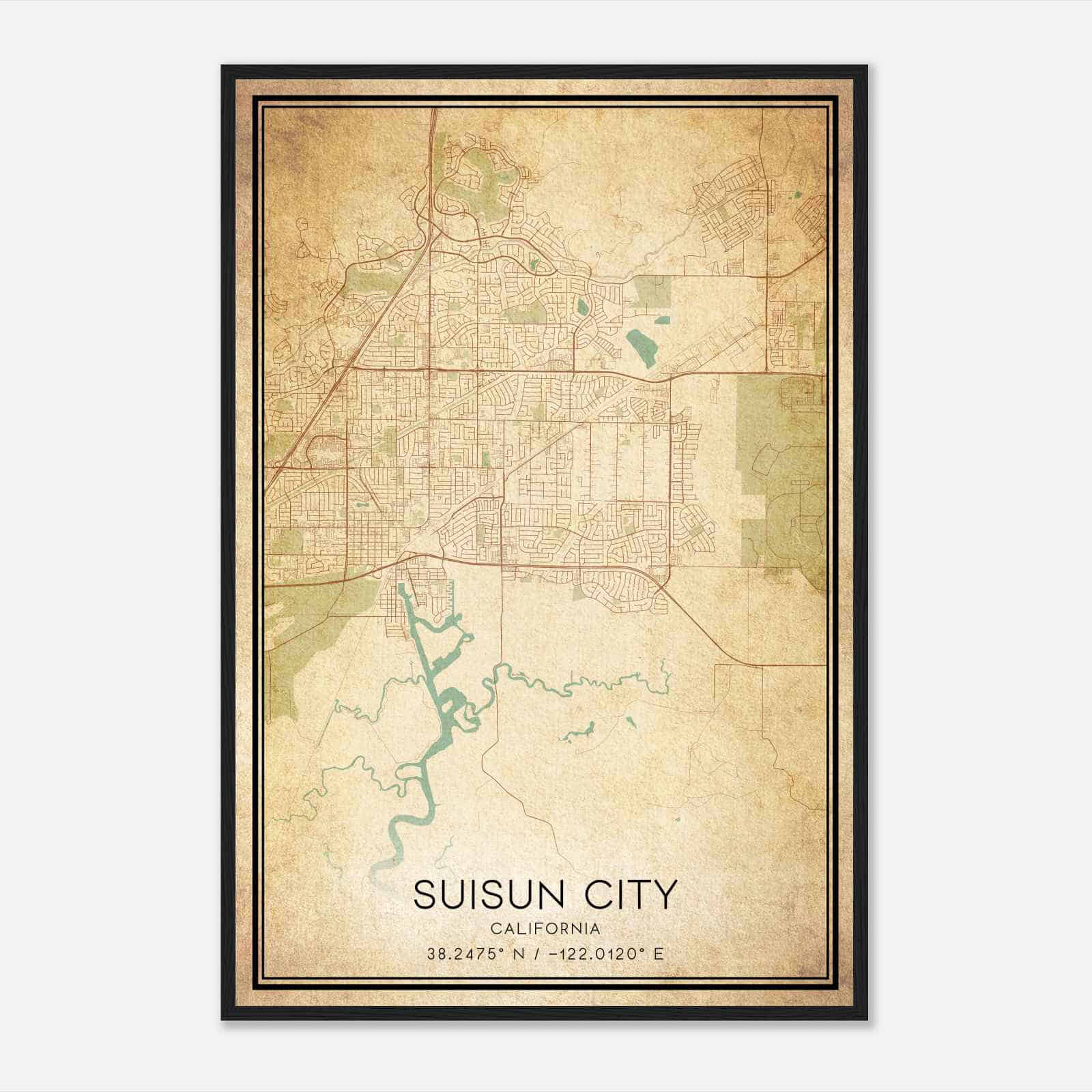 Vintage Suisun City California Map Poster, Modern Home Decor Wall Art Print