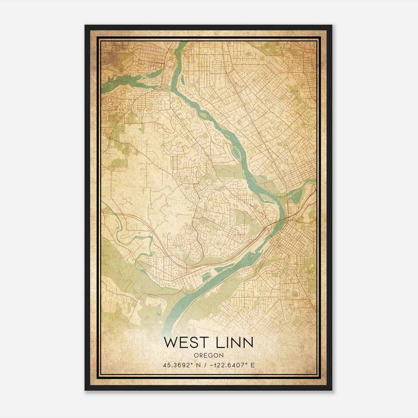 Vintage West Linn Oregon Map Poster, Modern Home Decor Wall Art Print