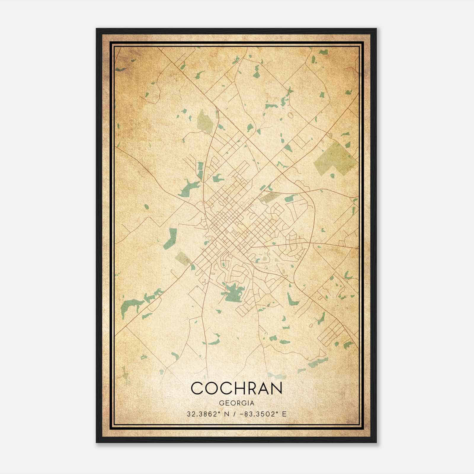 Vintage Cochran Georgia Map Poster, Modern Home Decor Wall Art Print