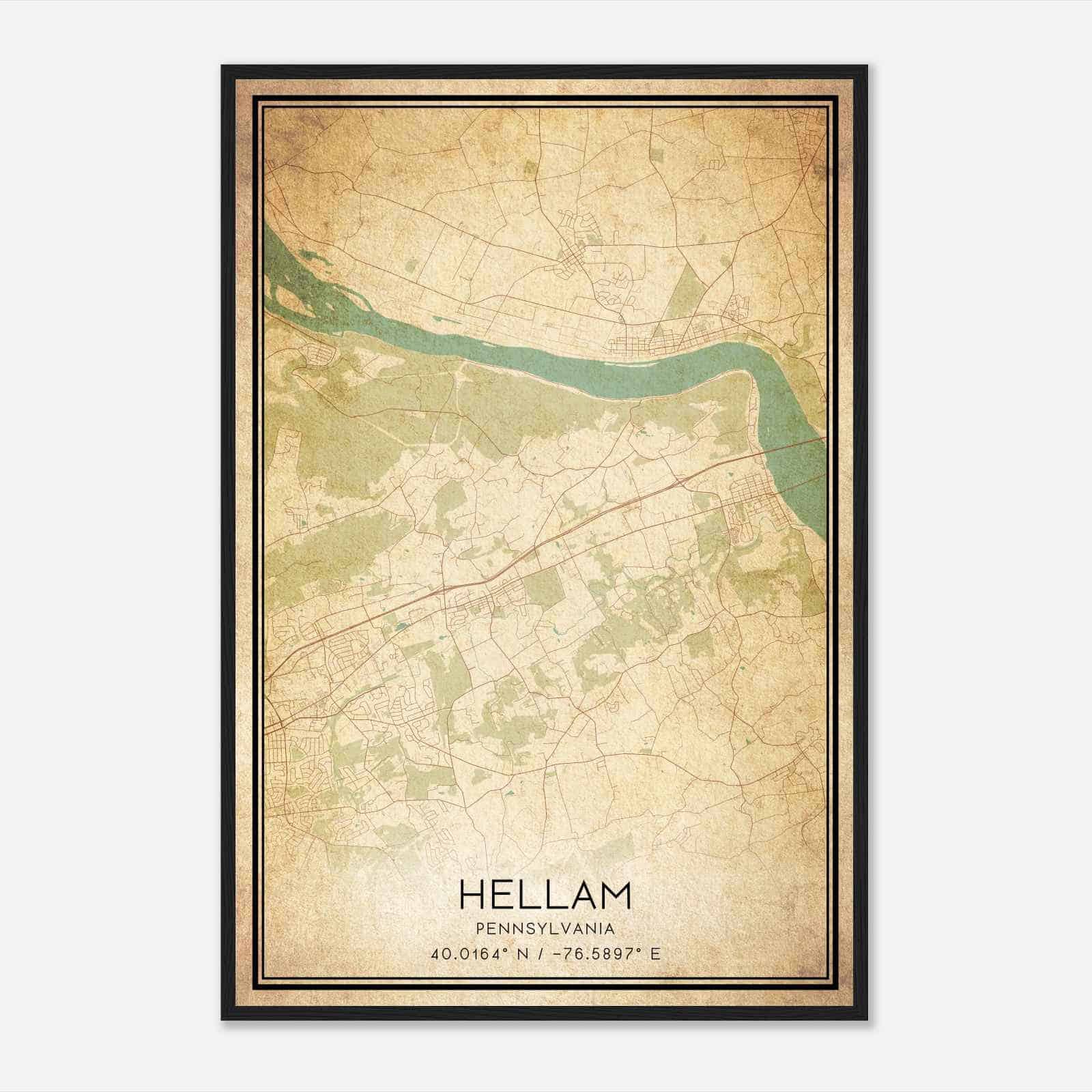Vintage Hellam Pennsylvania Map Poster, Modern Home Decor Wall Art Print Vintage Hellam Pennsylvania Map Poster, Modern Home Decor Wall Art Print