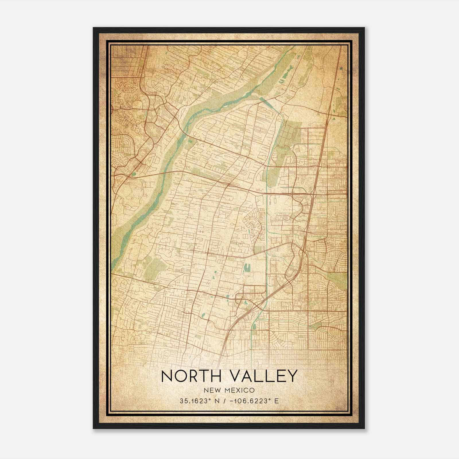 Vintage North Valley New Mexico Map Poster, Modern Home Decor Wall Art Print