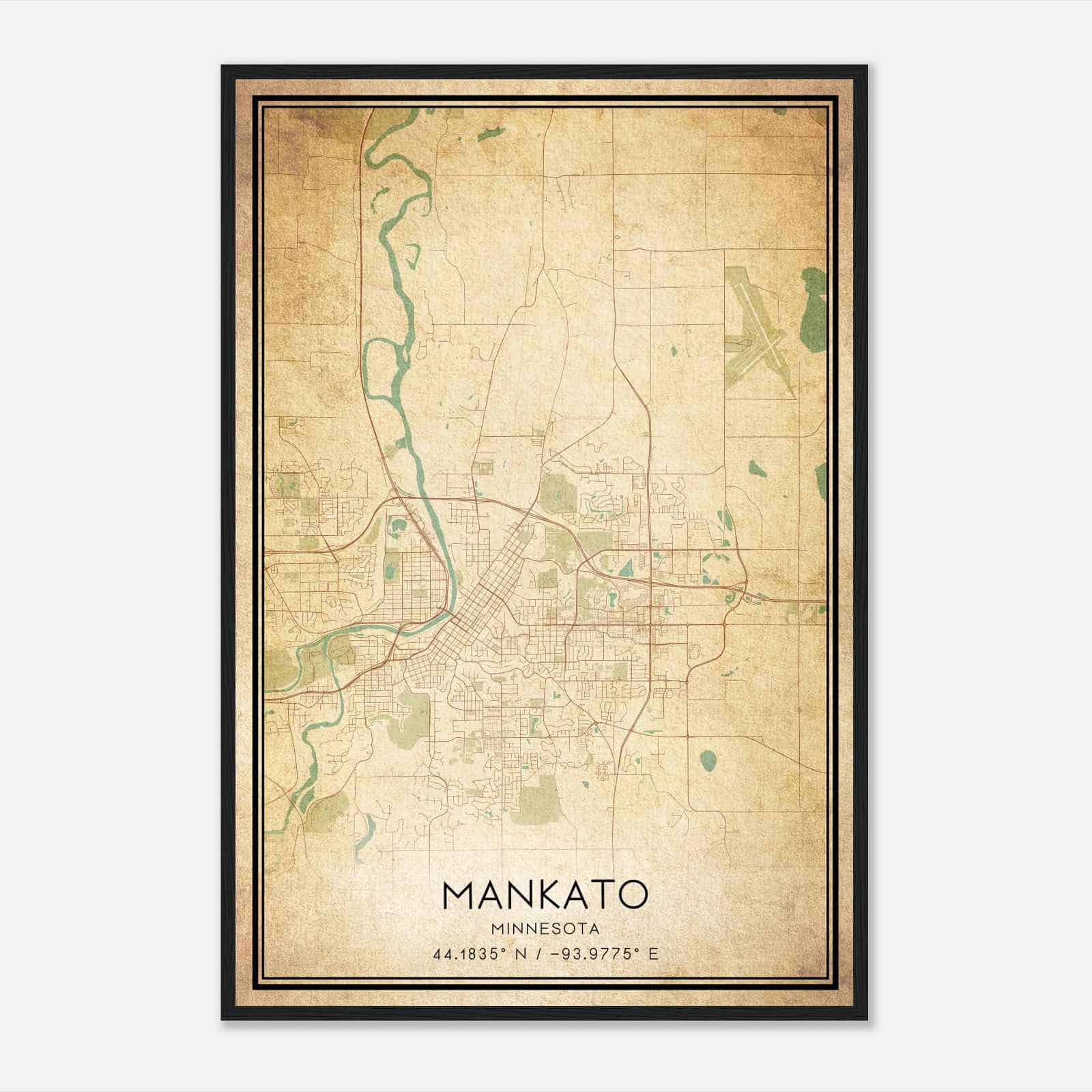 Vintage Mankato Minnesota Map Poster, Modern Home Decor Wall Art Print