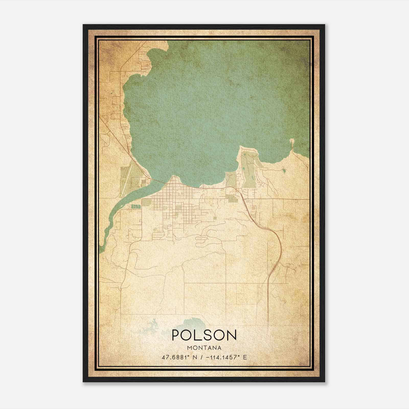 Vintage Polson Montana Map Poster, Modern Home Decor Wall Art Print