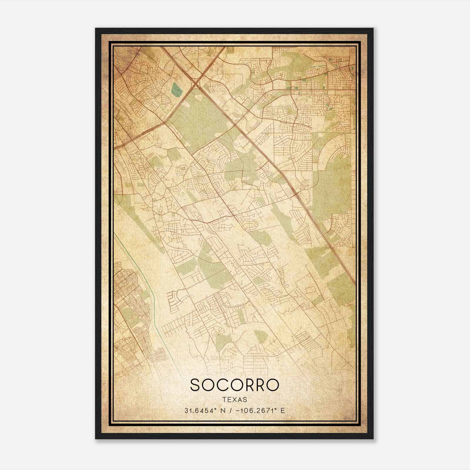 Vintage Socorro Texas Map Poster, Modern Home Decor Wall Art Print