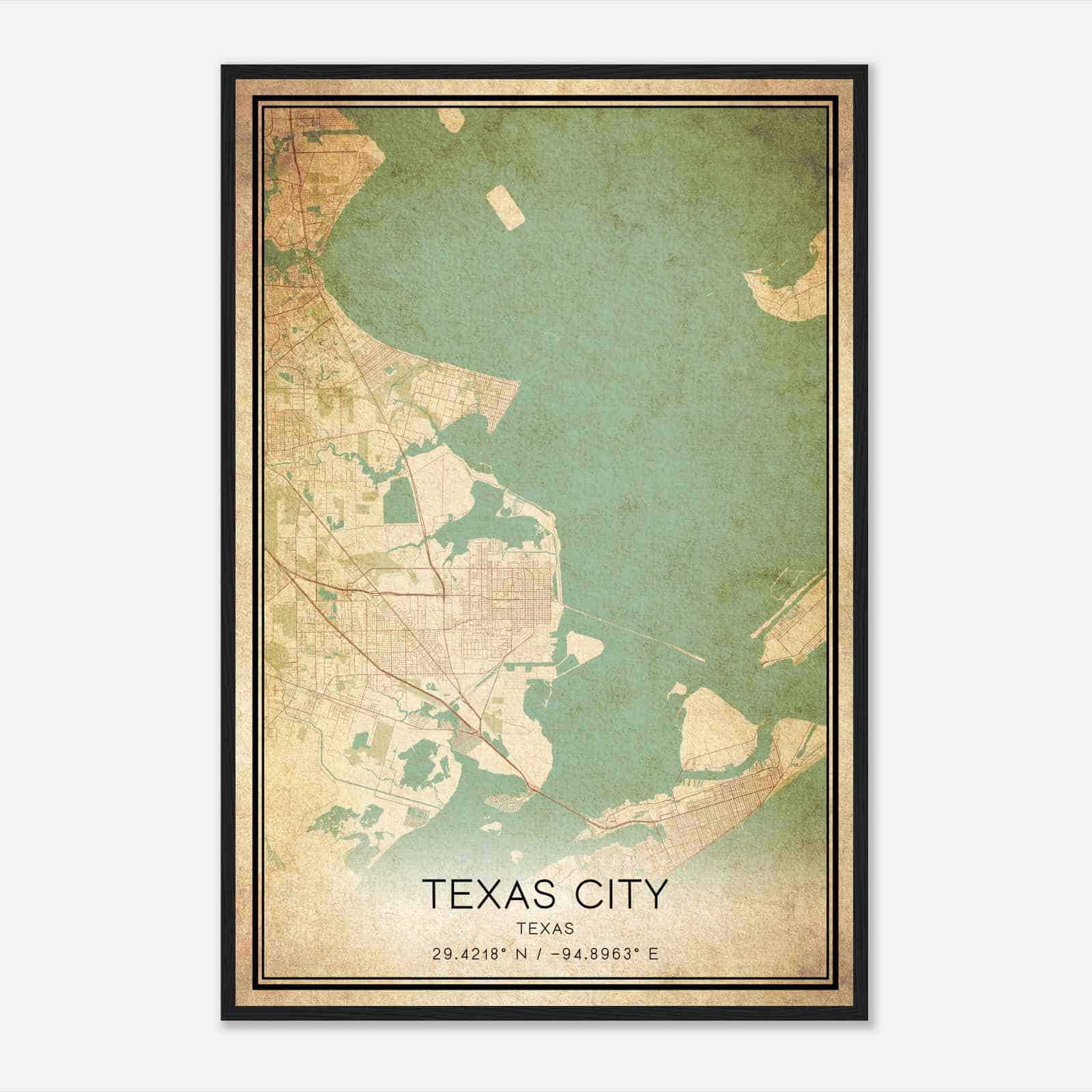 Vintage Texas City Texas Map Poster, Modern Home Decor Wall Art Print