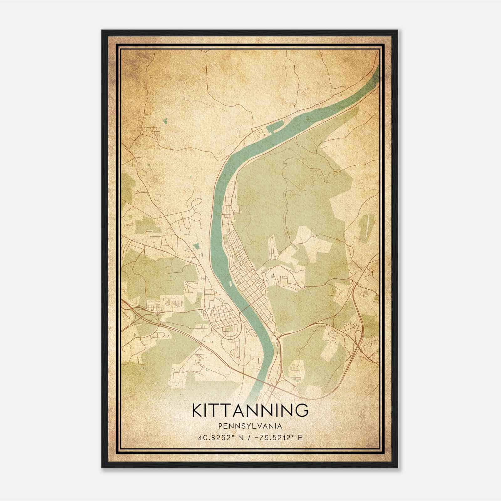 Vintage Kittanning Pennsylvania Map Poster, Modern Home Decor Wall Art Print