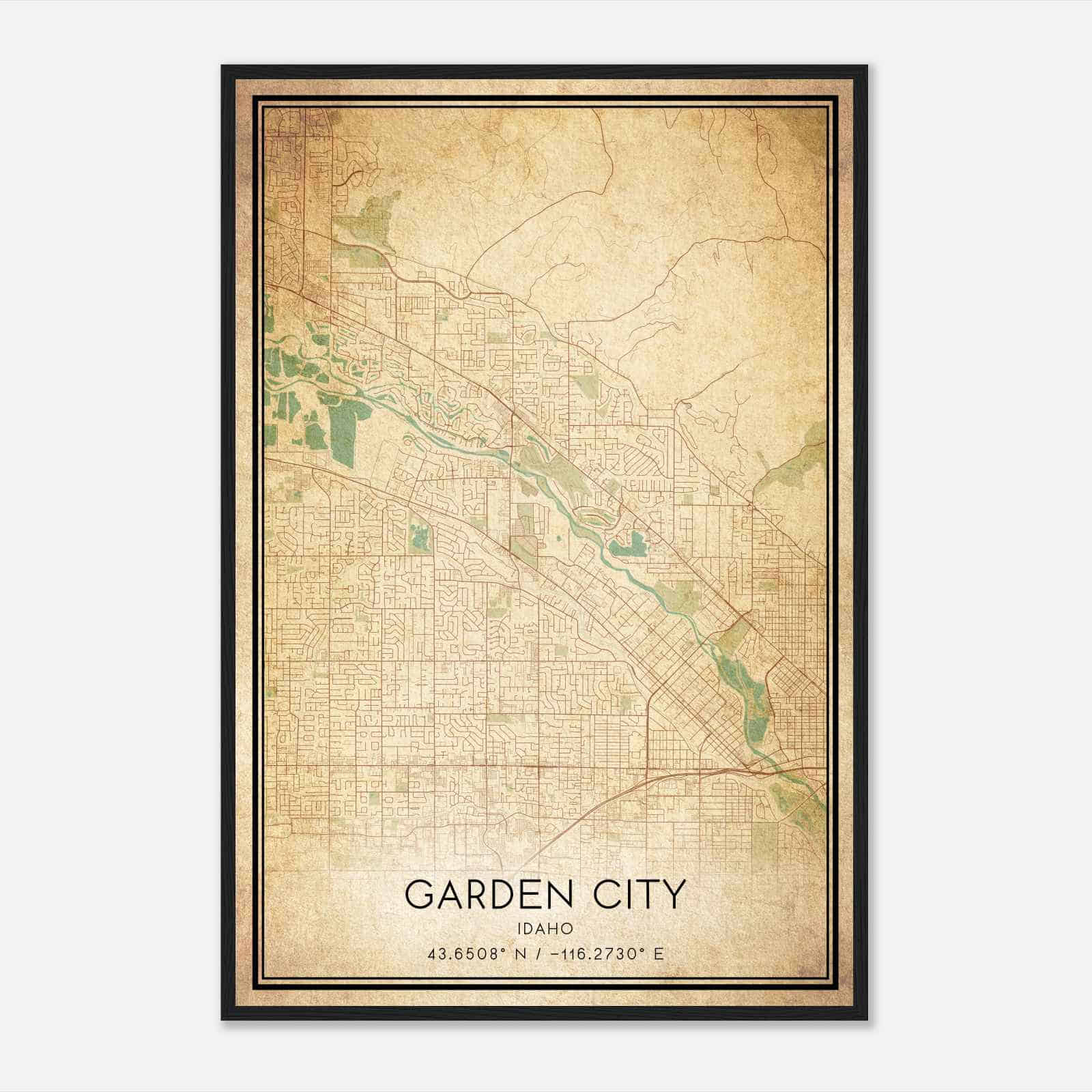 Vintage Garden City Idaho Map Poster, Modern Home Decor Wall Art Print