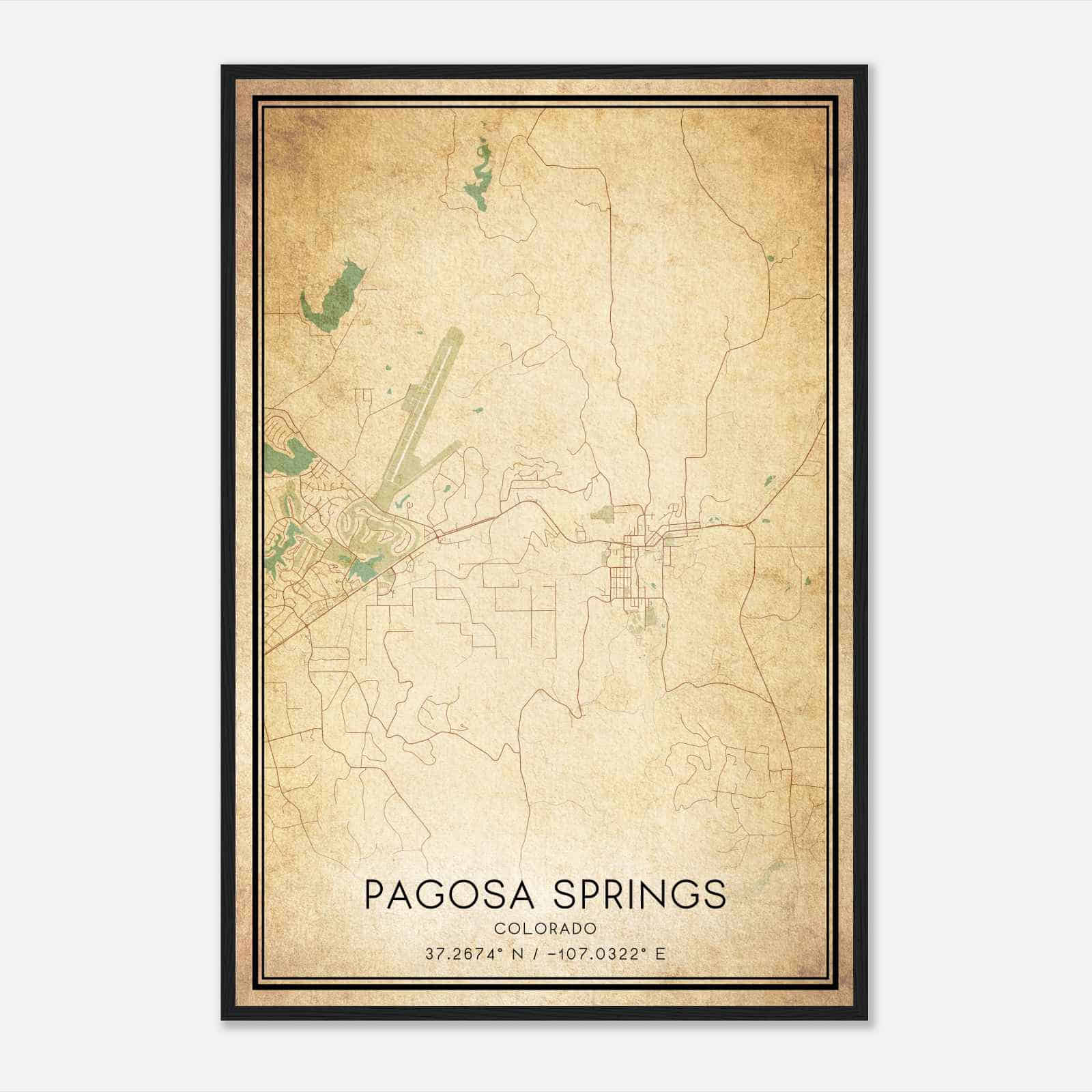 Vintage Pagosa Springs Colorado Map Poster, Modern Home Decor Wall Art Print