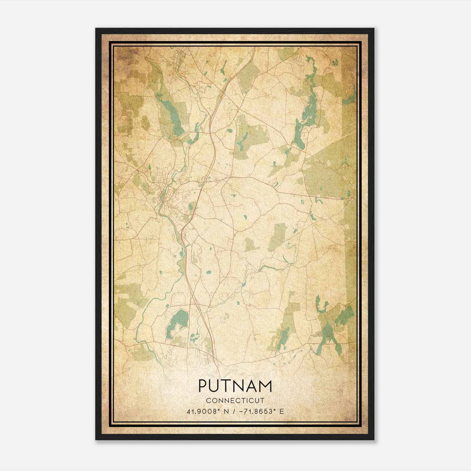 Vintage Putnam Connecticut Map Poster, Modern Home Decor Wall Art Print