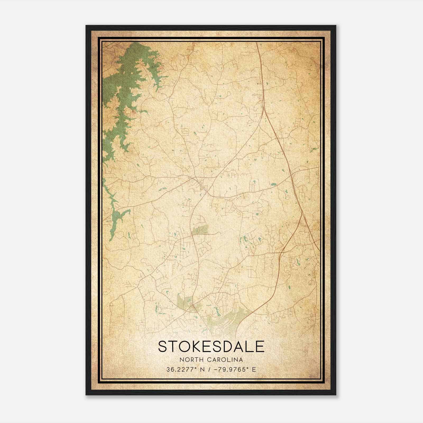 Vintage Stokesdale North Carolina Map Poster, Modern Home Decor Wall Art Print
