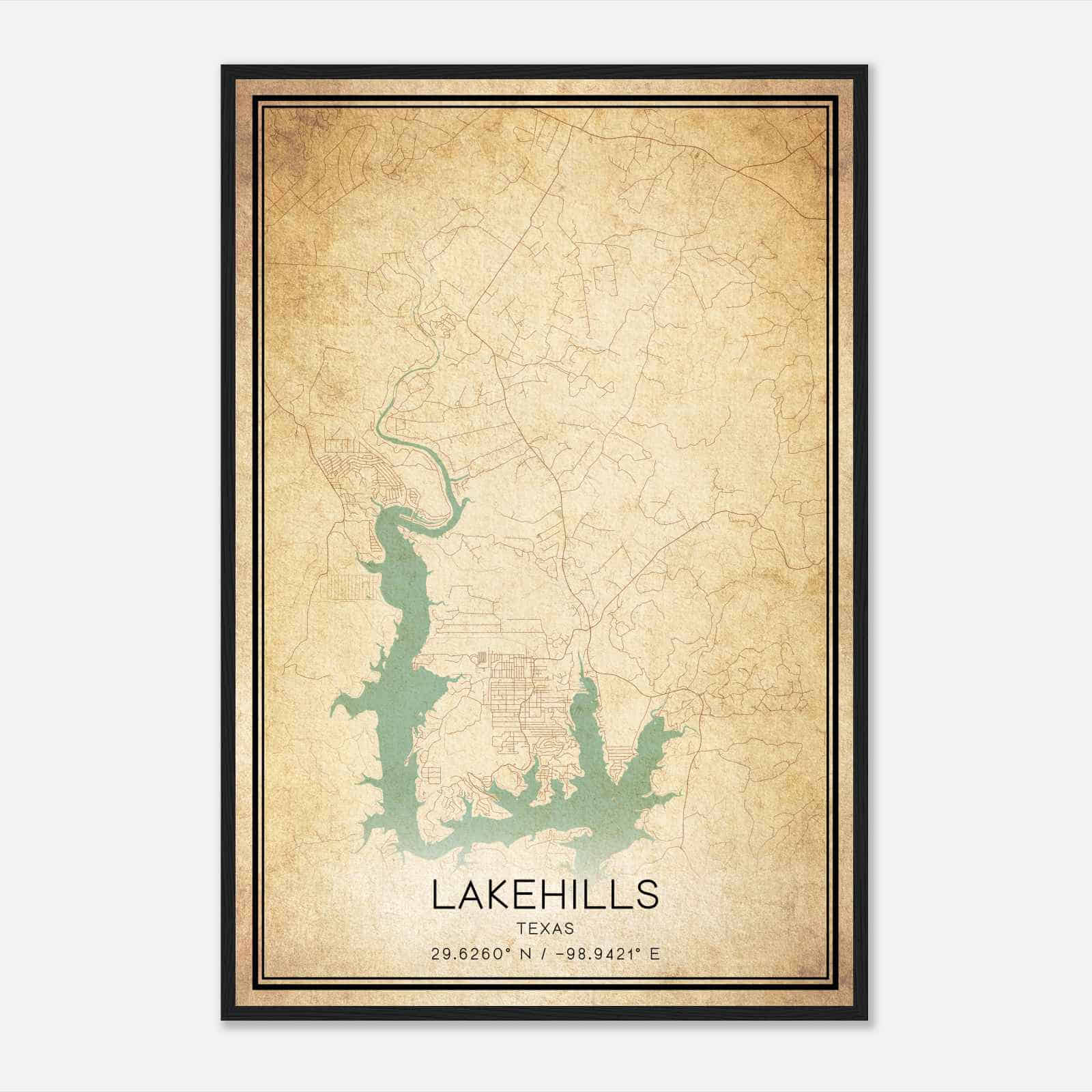 Vintage Lakehills Texas Map Poster, Modern Home Decor Wall Art Print