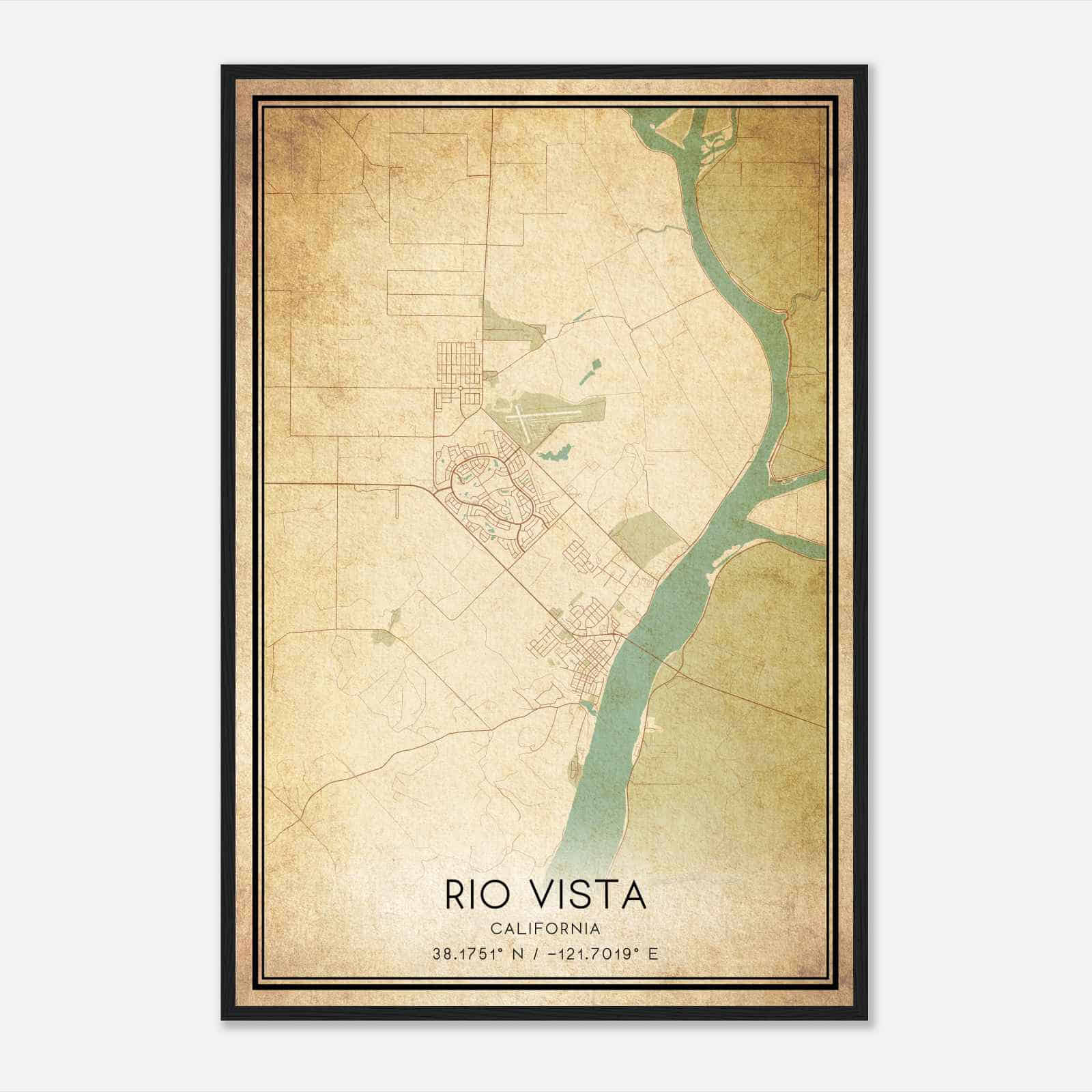 Vintage Rio Vista California Map Poster, Modern Home Decor Wall Art Print