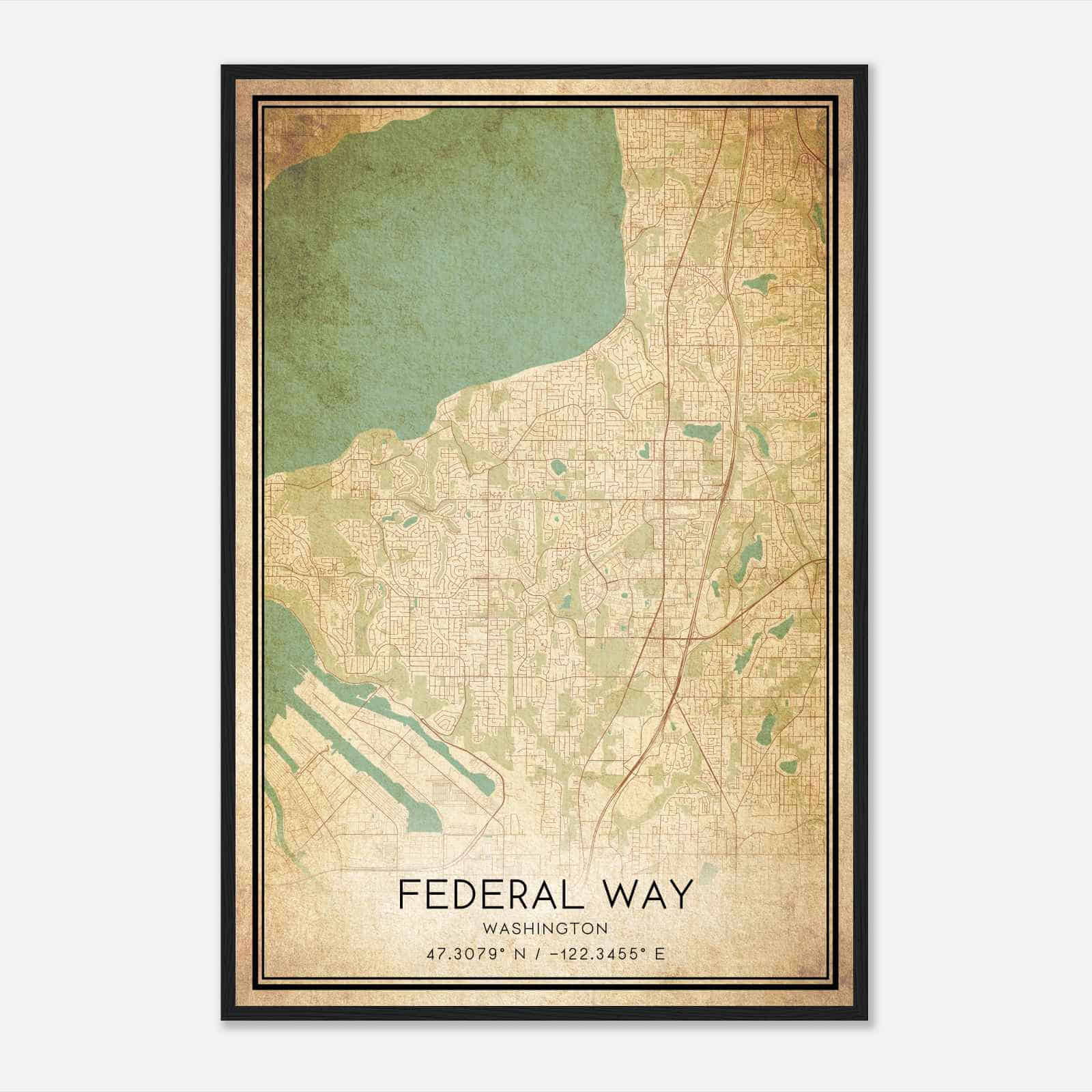 Vintage Federal Way Washington Map Poster, Modern Home Decor Wall Art Print Vintage Federal Way Washington Map Poster, Modern Home Decor Wall Art Print