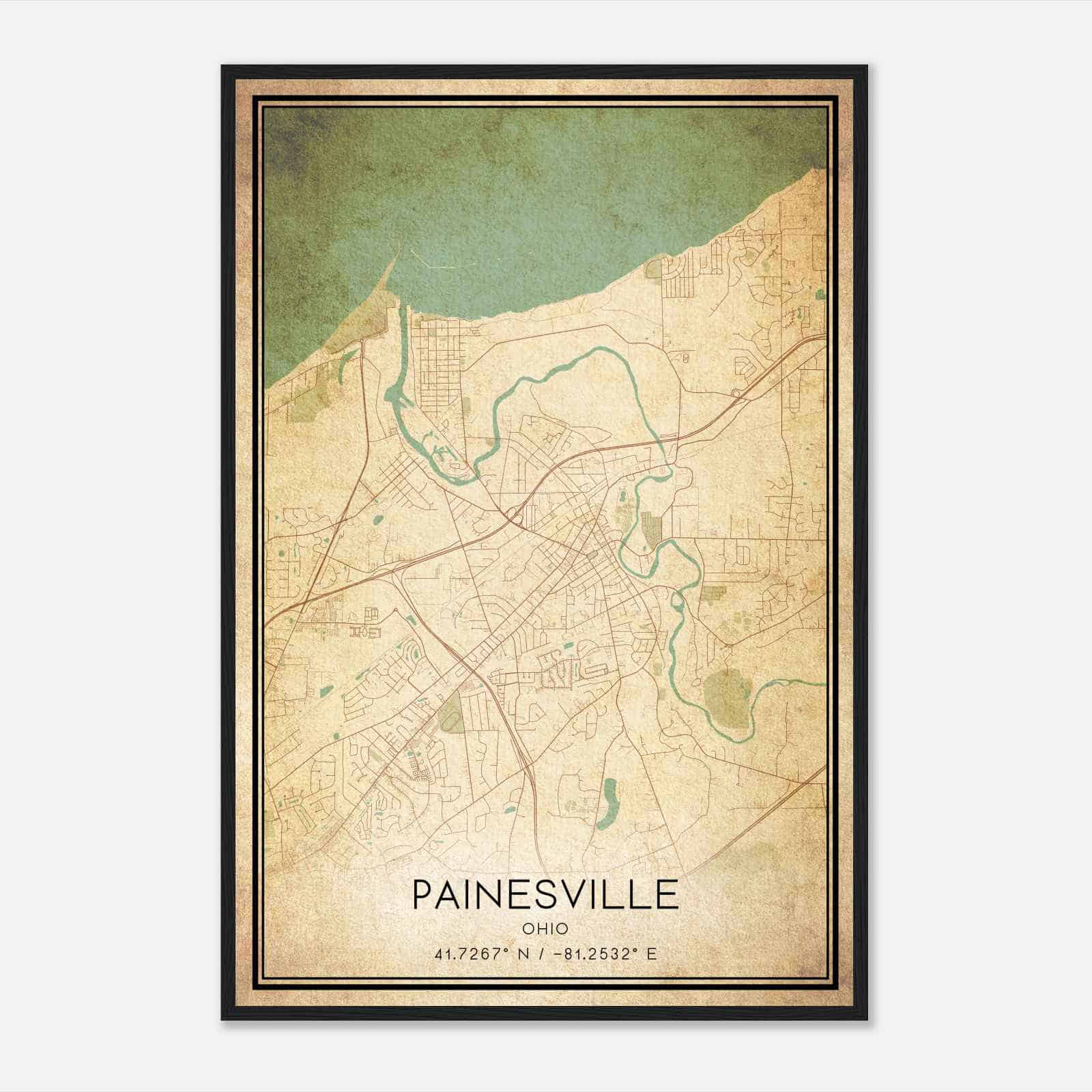 Vintage Painesville Ohio Map Poster, Modern Home Decor Wall Art Print