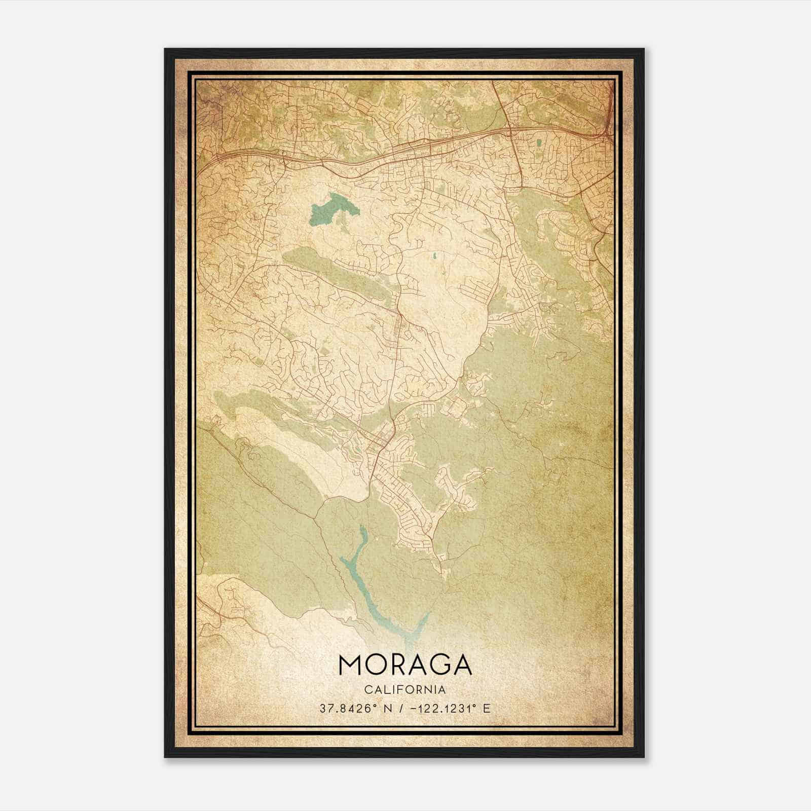 Vintage Moraga California Map Poster, Modern Home Decor Wall Art Print