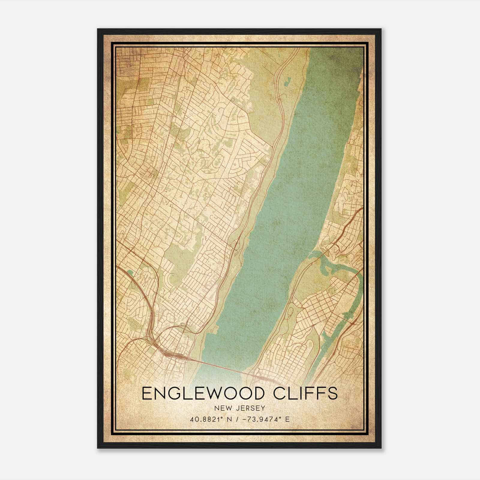 Vintage Englewood Cliffs New Jersey Map Poster, Modern Home Decor Wall Art Print Vintage Englewood Cliffs New Jersey Map Poster, Modern Home Decor Wall Art Print
