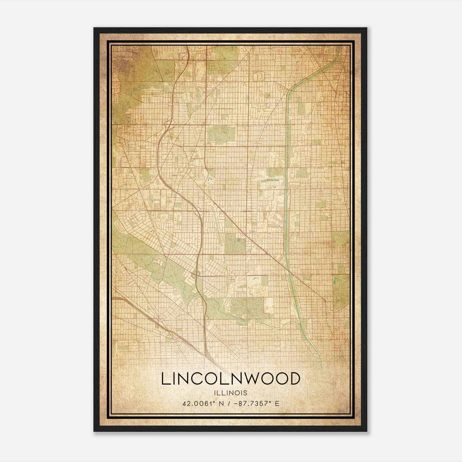 Vintage Lincolnwood Illinois Map Poster, Modern Home Decor Wall Art Print
