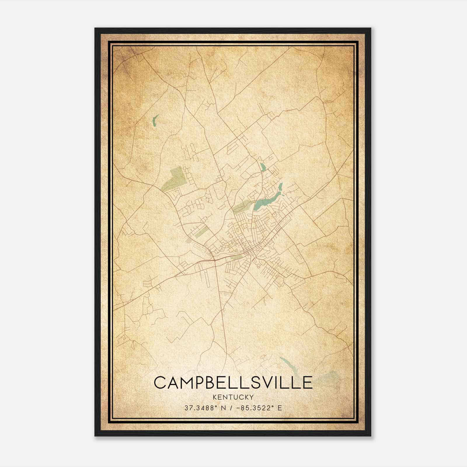 Vintage Campbellsville Kentucky Map Poster, Modern Home Decor Wall Art Print